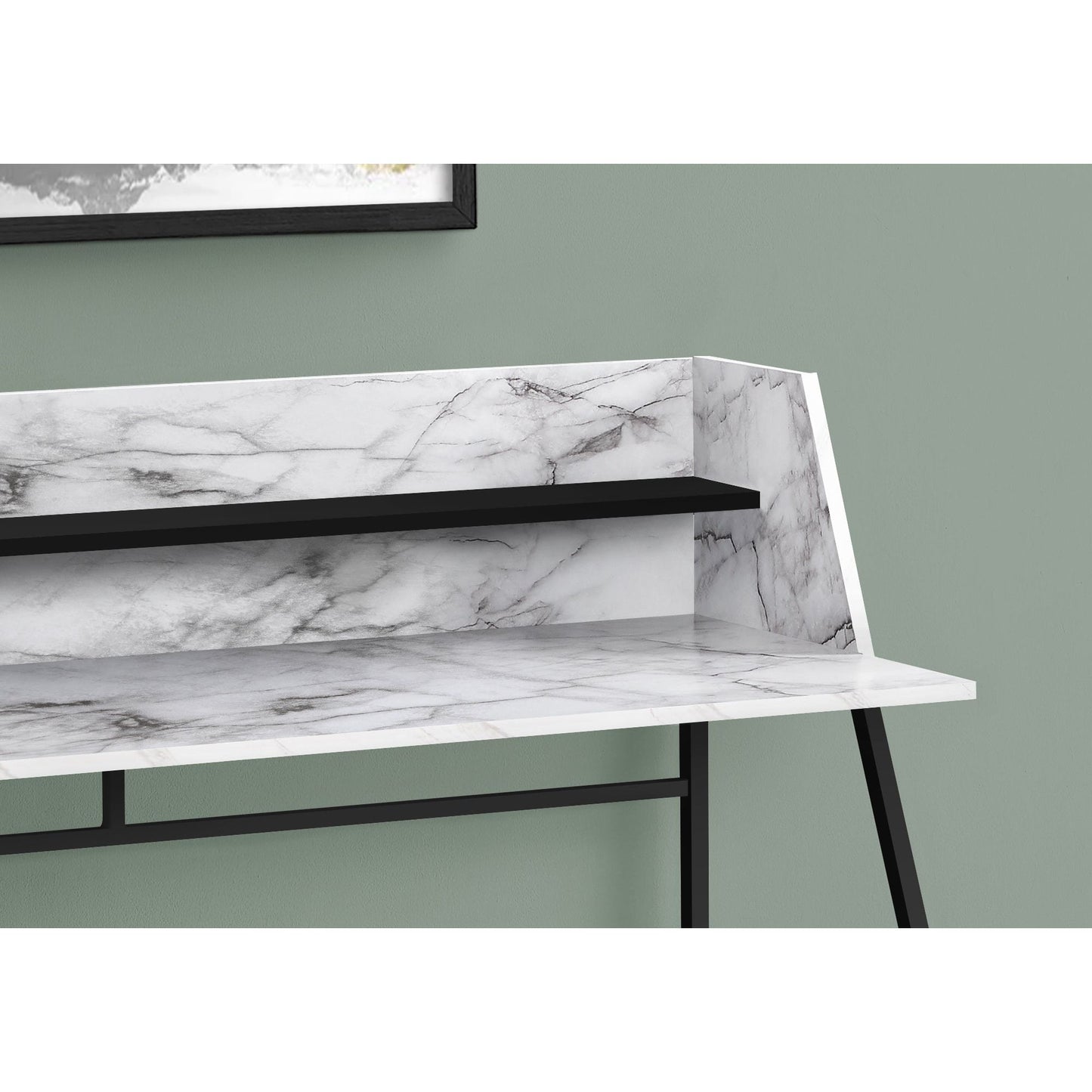 Computer Desk - 48"L / White Marble-Look / Black Metal