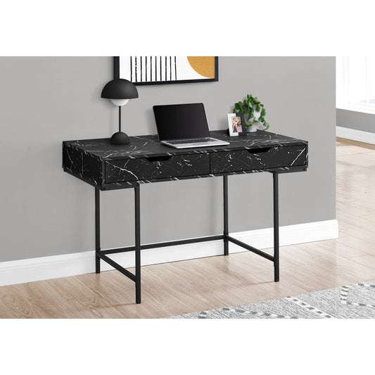 Computer Desk - 48"L / Black Marble-Look / Black Metal