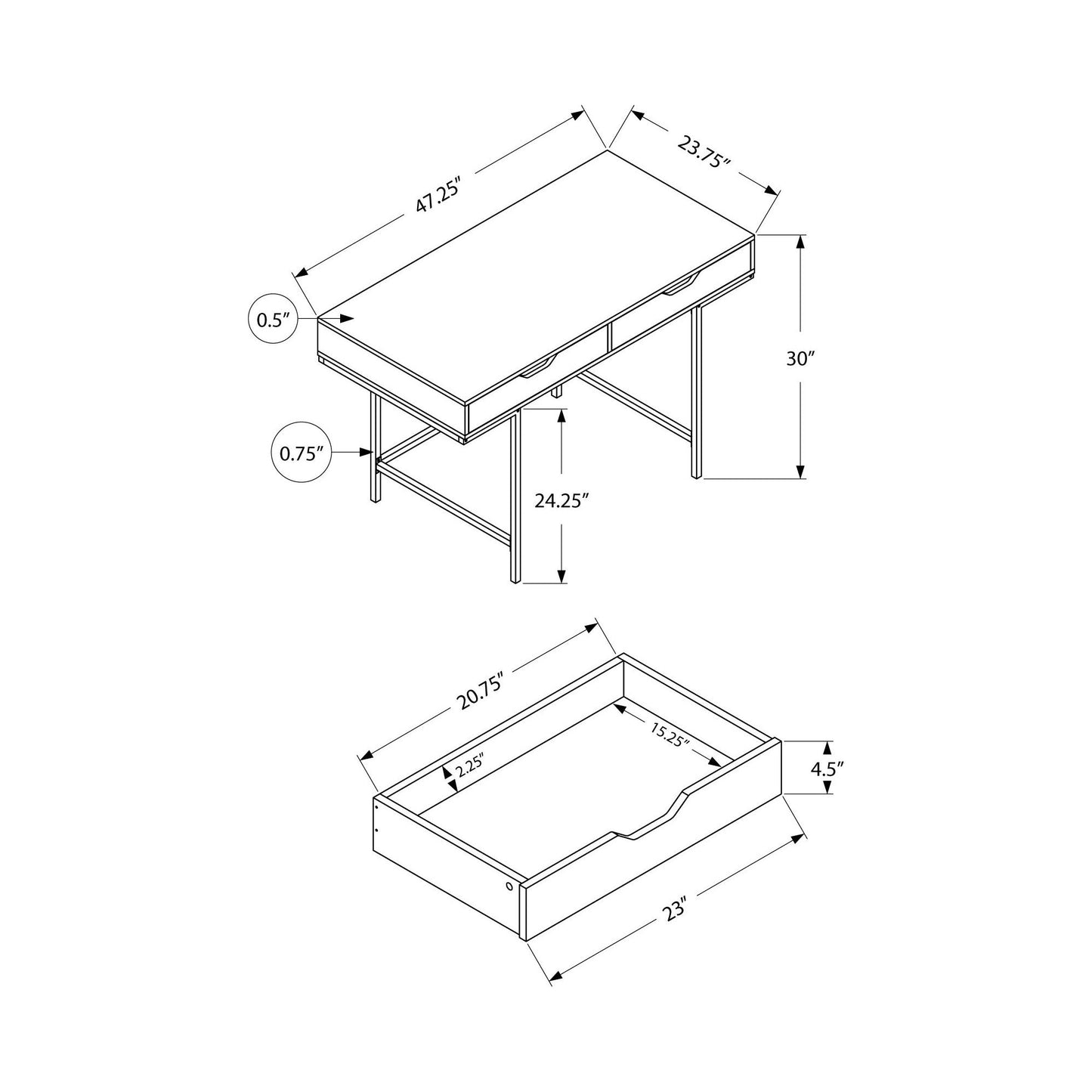 Computer Desk - 48"L / Grey / Black Metal