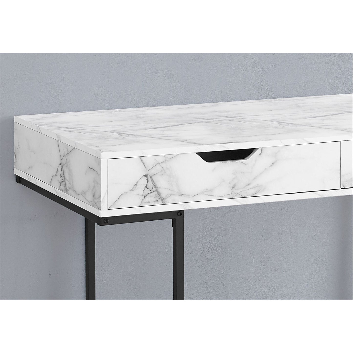 Computer Desk - 48"L / White Marble-Look / Black Metal