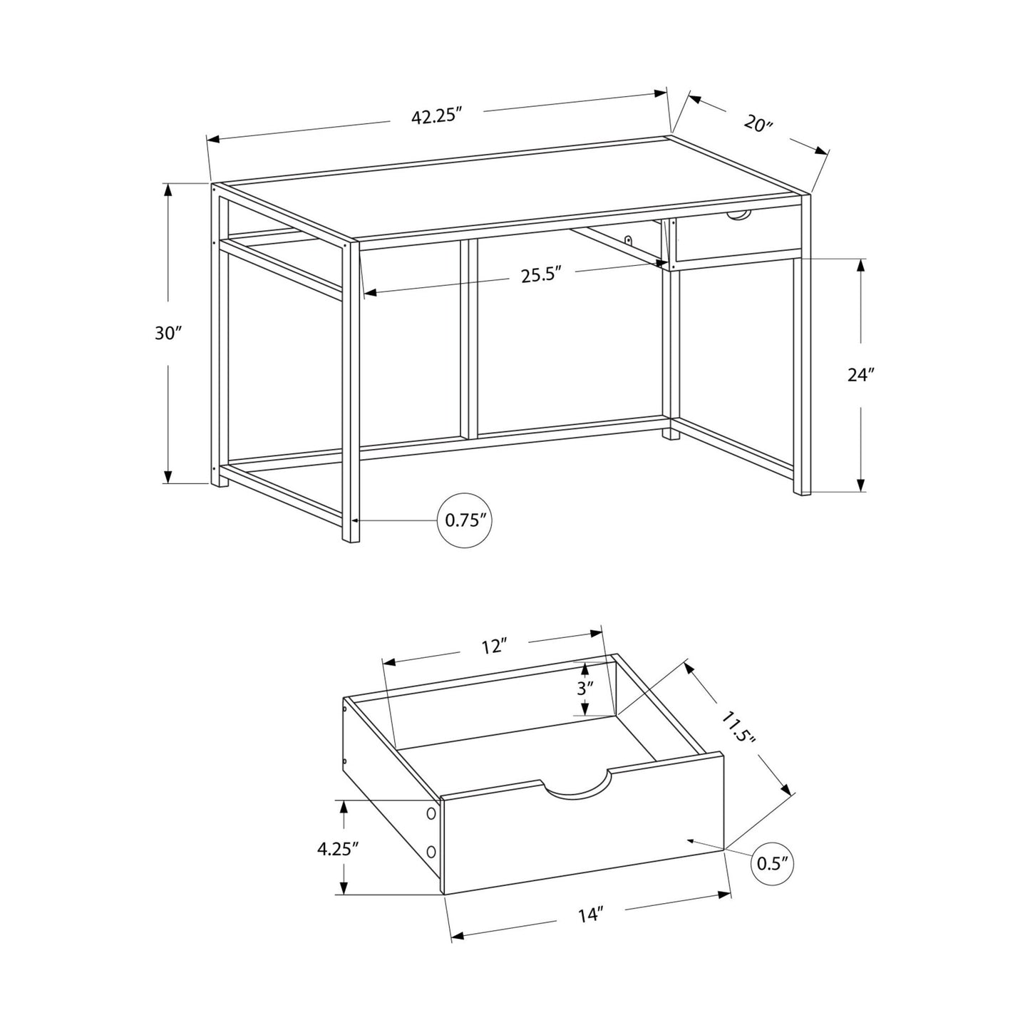 Computer Desk - 42"L / White / White Metal