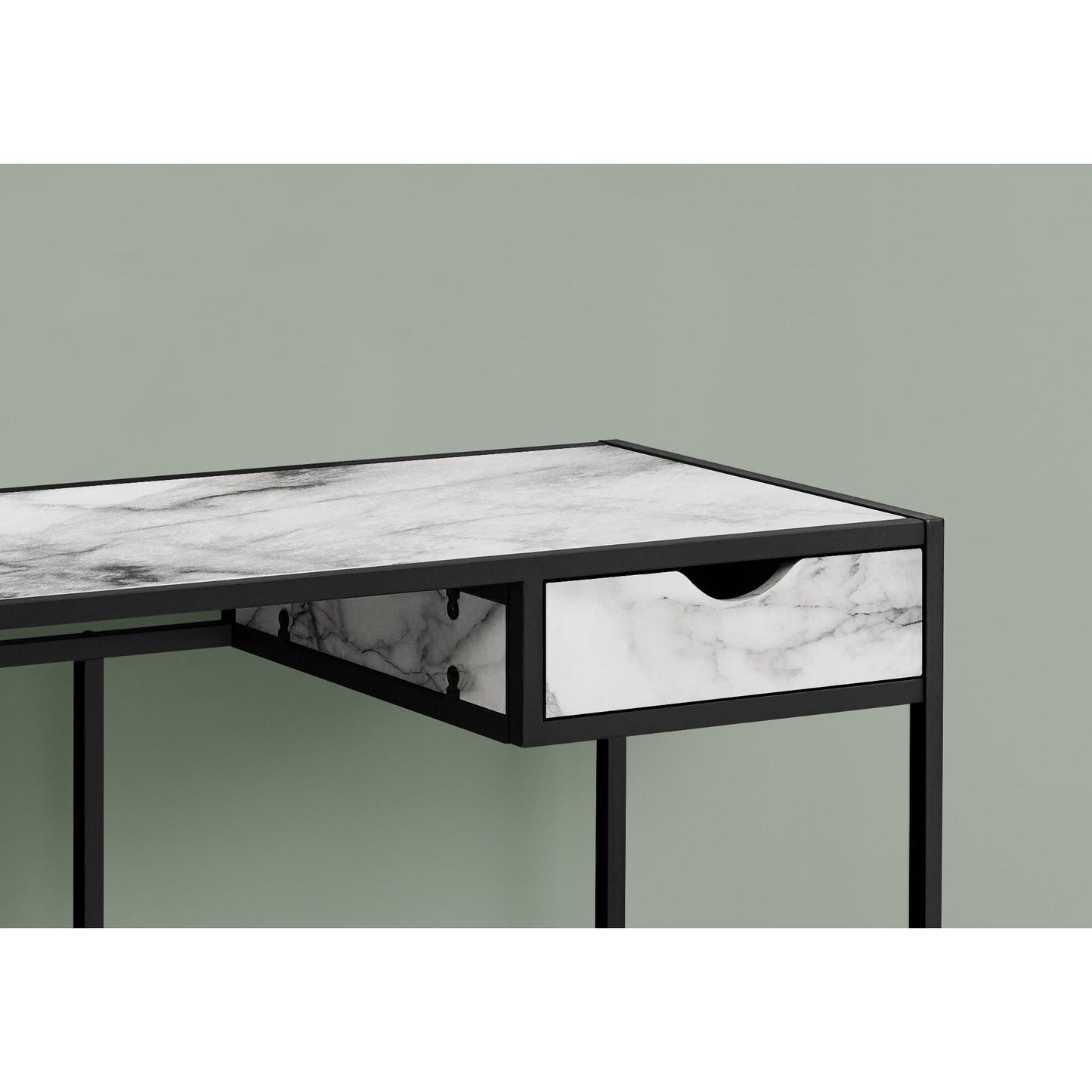 Computer Desk - 42"L / White Marble-Look / Black Metal