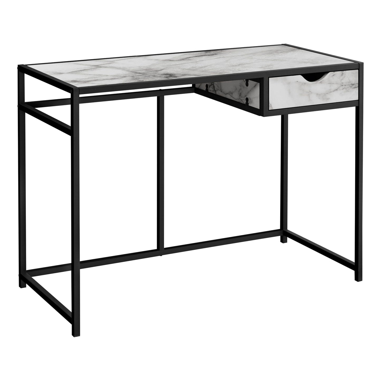 Computer Desk - 42"L / White Marble-Look / Black Metal