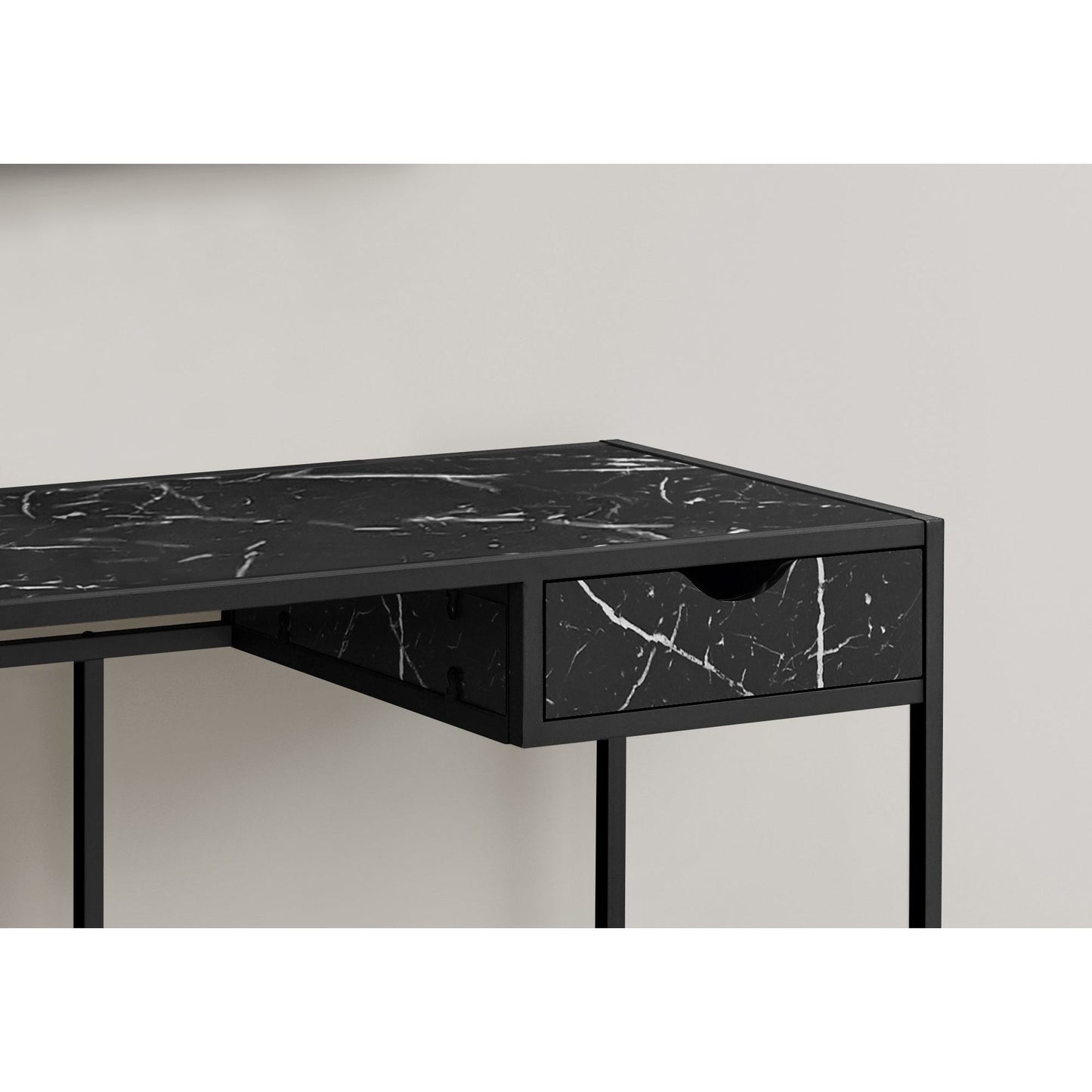 Computer Desk - 42"L / Black Marble-Look / Black Metal