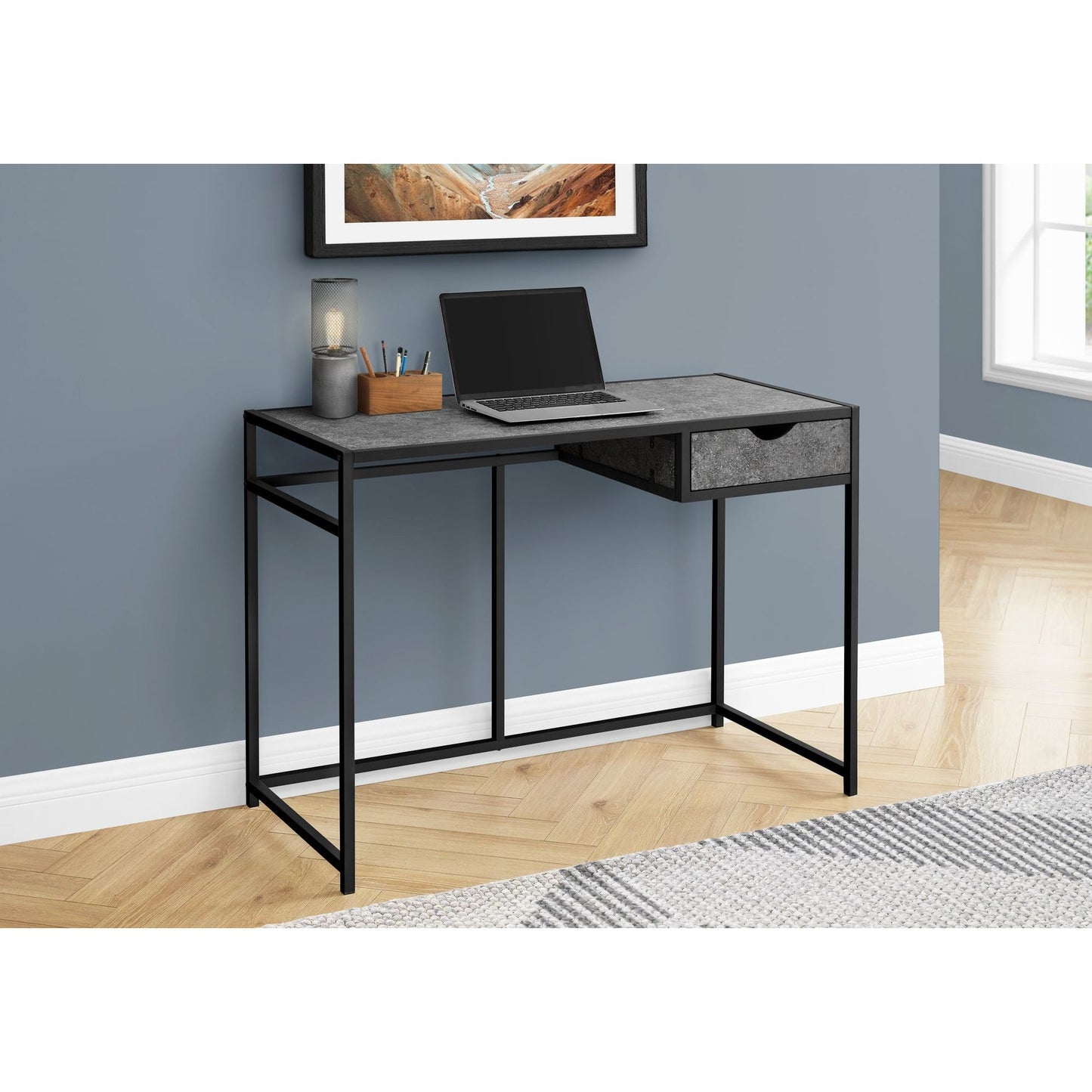 Computer Desk - 42"L / Grey Stone-Look / Black Metal