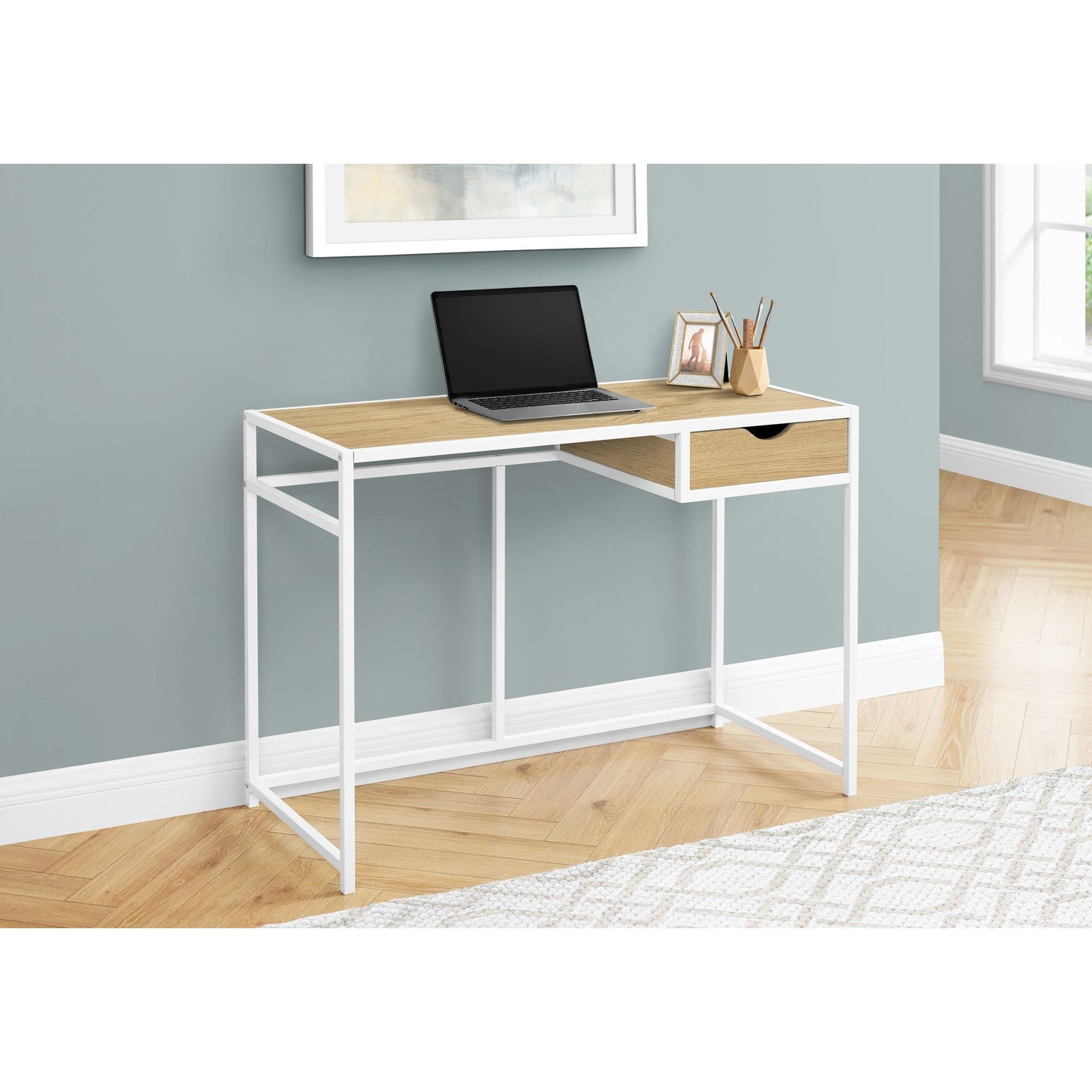 Computer Desk - 42"L / Natural / White Metal