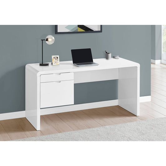 Computer Desk - 60"L / High Glossy White L/R Face Drawer