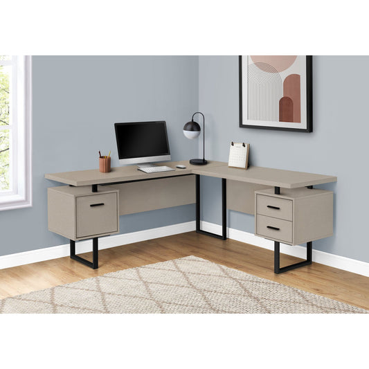 Computer Desk - 70"L / Modern Taupe / Black Metal / L/R