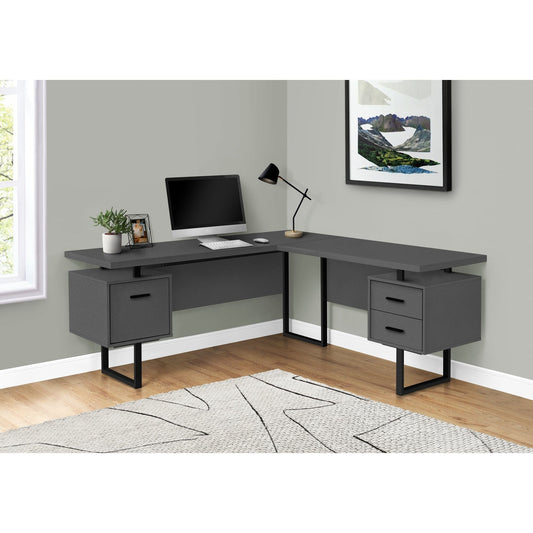 Computer Desk - 70"L / Modern Grey / Black Metal / L/R