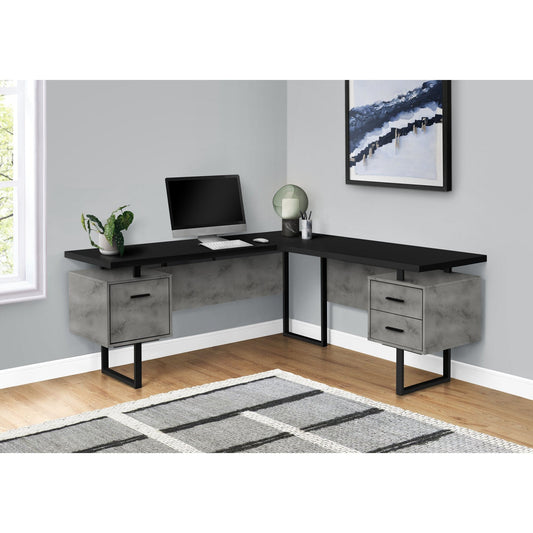 Computer Desk - 70"L / Black/ Concrete/ Black Metal / L/R