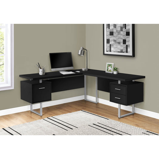 Computer Desk - 70"L / Black / Silver Metal / L/R Face