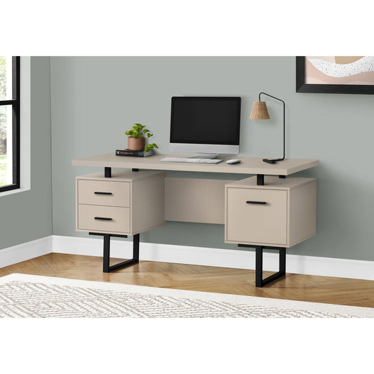 Computer Desk - 60"L / Modern Taupe / Black Metal