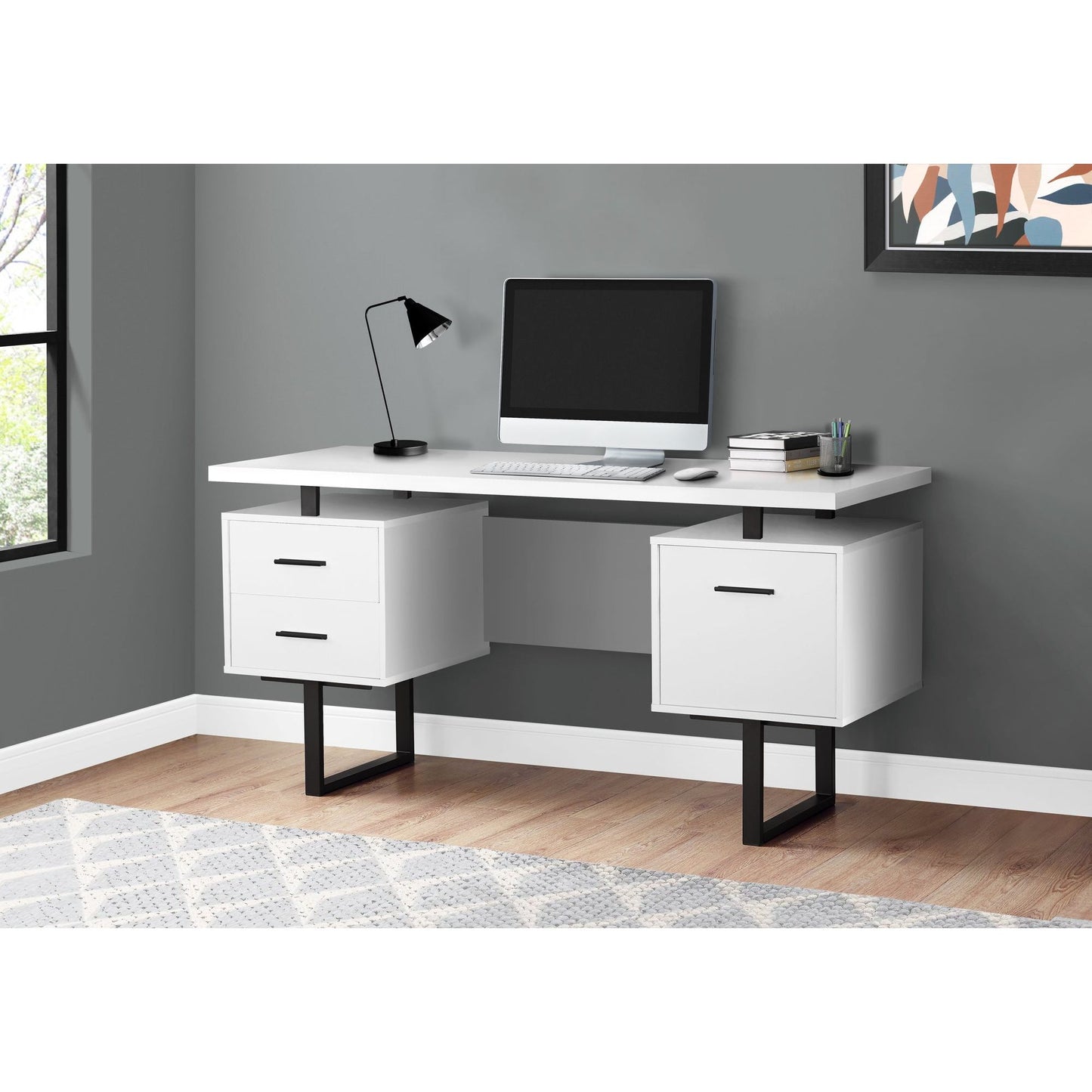 Computer Desk - 60"L / White / Black Metal