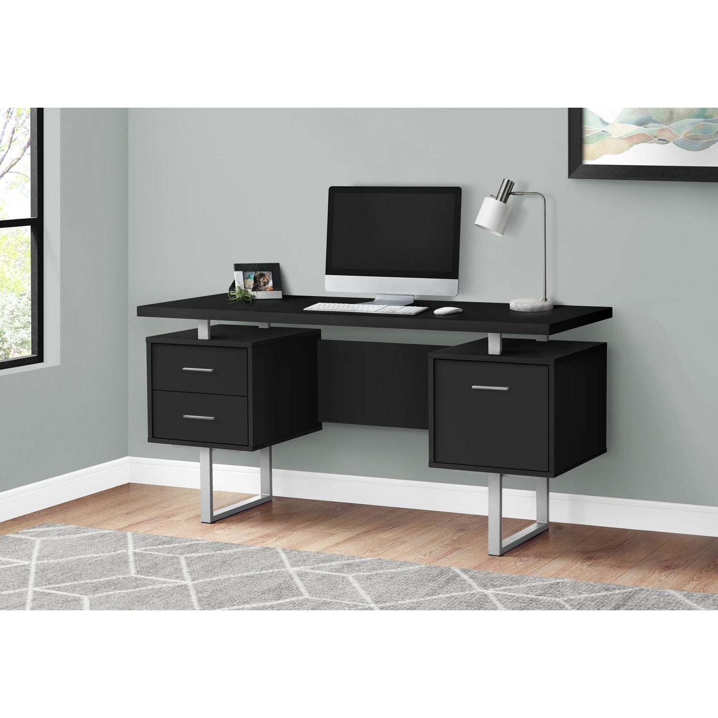 Computer Desk - 60"L / Black / Silver Metal