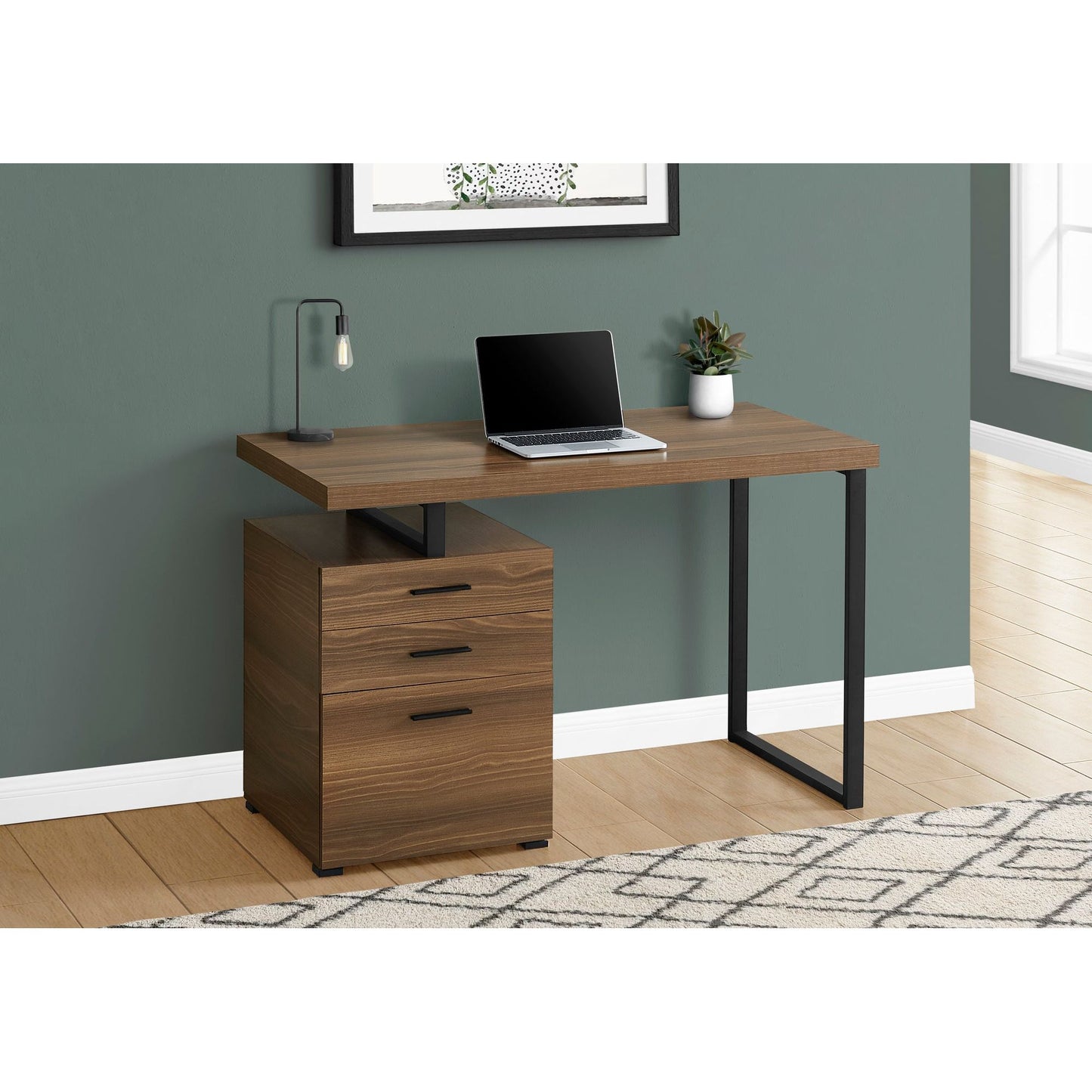 Computer Desk - 48"L / Walnut / Black Metal / L/R Face