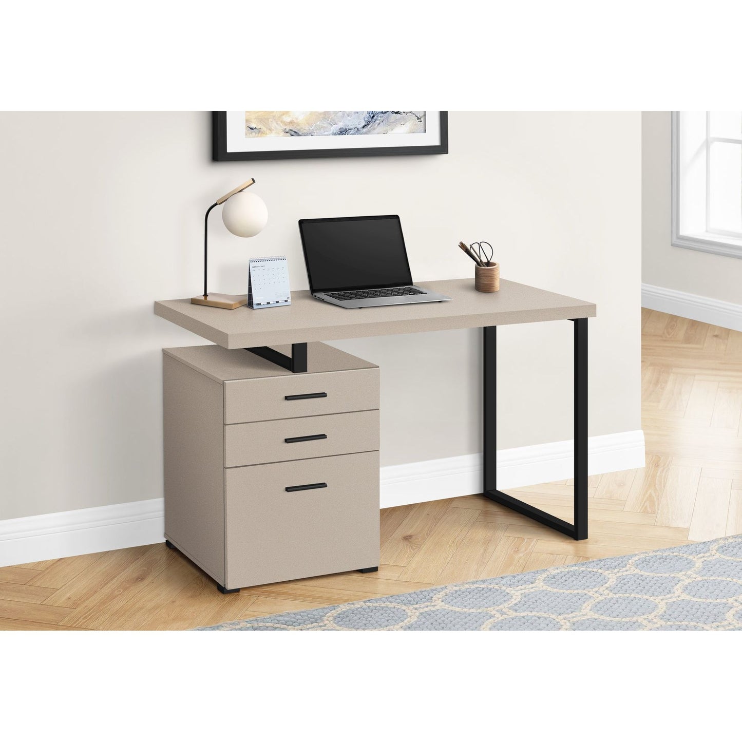 Computer Desk - 48"L / Modern Taupe / Black Metal / L/R