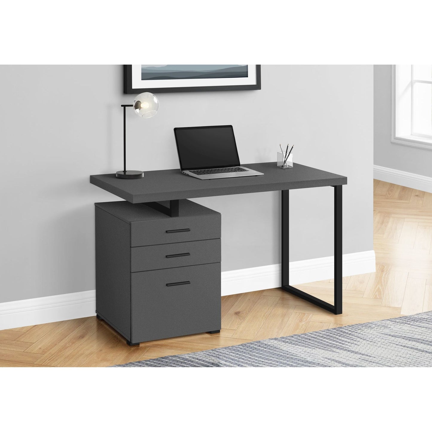 Computer Desk - 48"L / Modern Grey / Black Metal / L/R