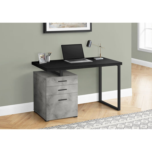 Computer Desk - 48"L / Black/ Concrete/ Black Metal / L/R