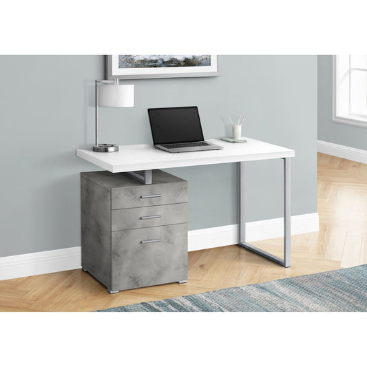 Computer Desk - 48"L / White/ Concrete/ Silver Metal/ L/R