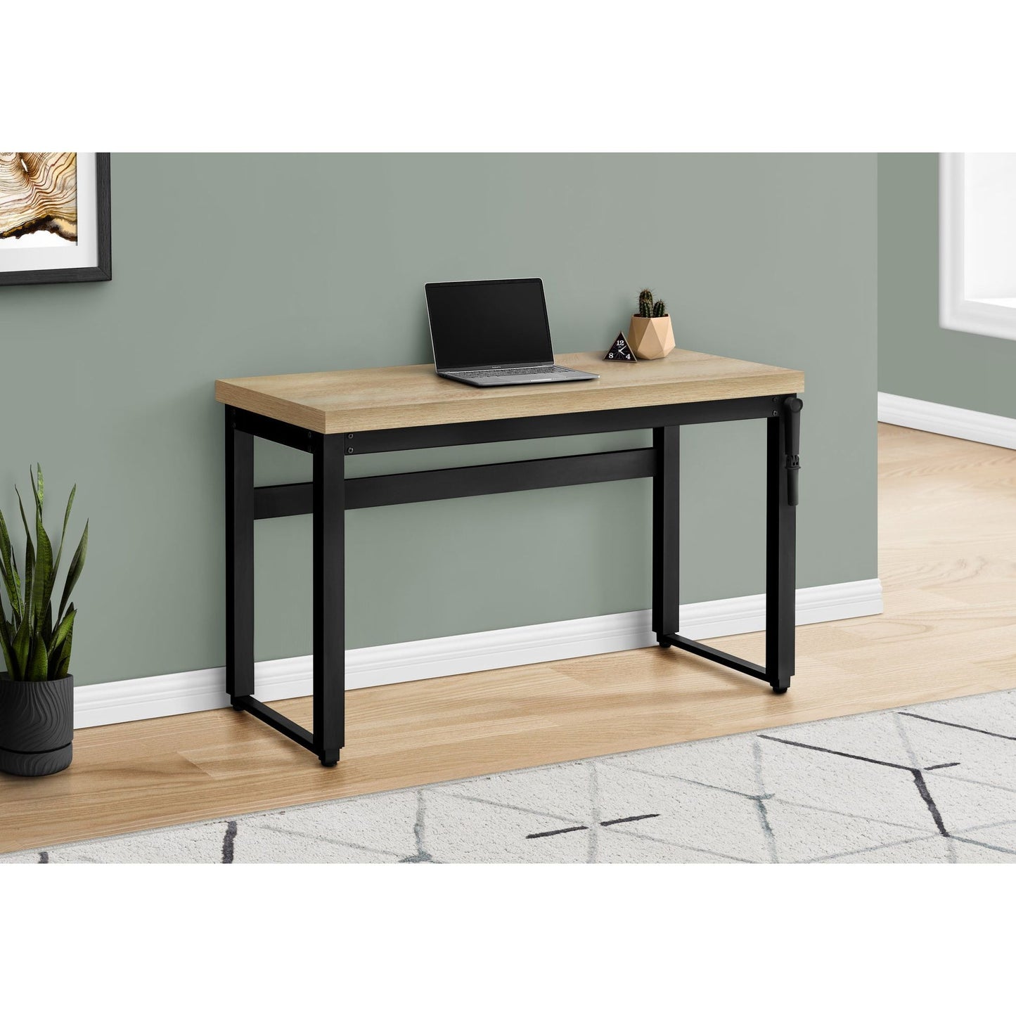 Computer Desk - 48"L / Natural / Adj.Height/ Black Metal