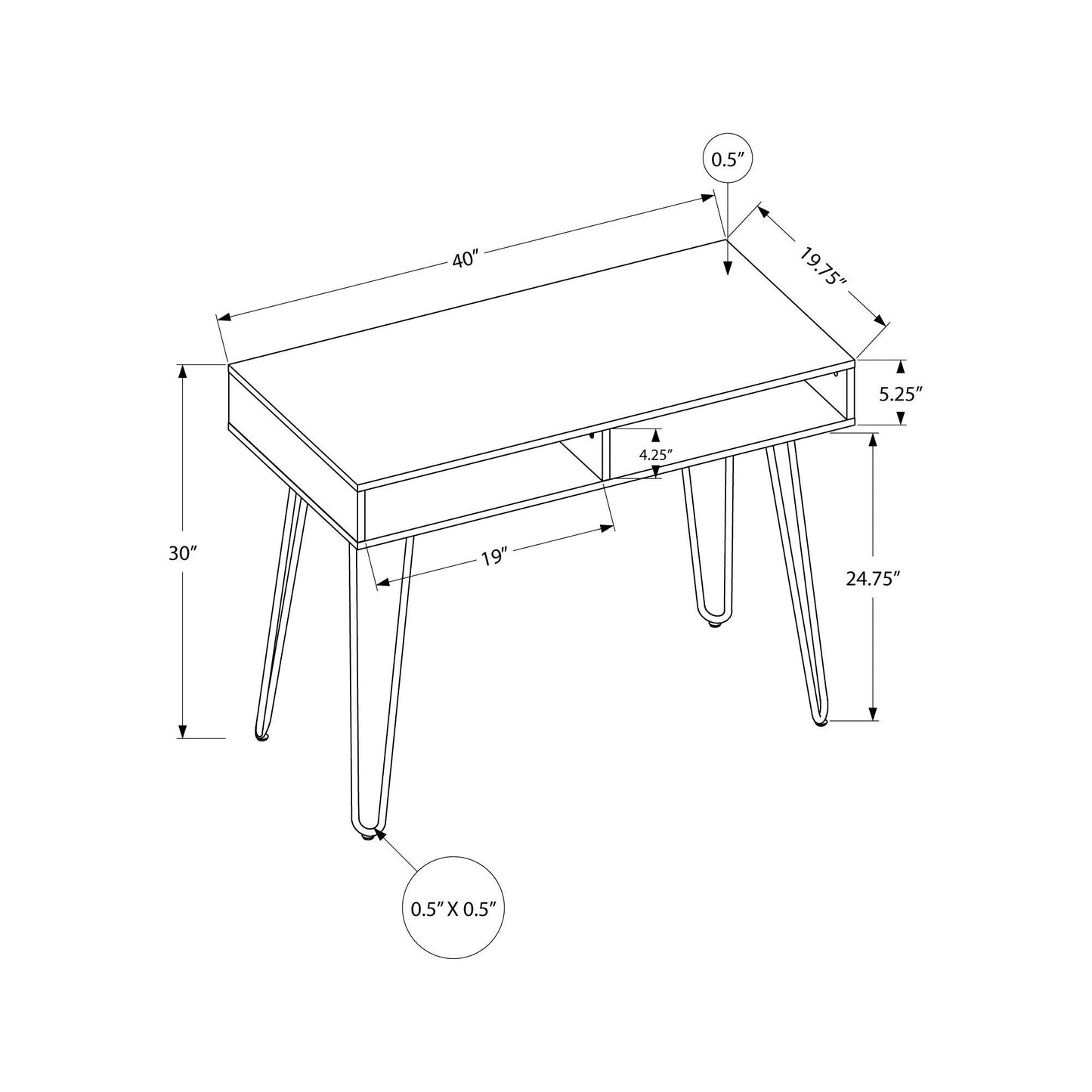 Computer Desk - 40"L / Black / Black Metal