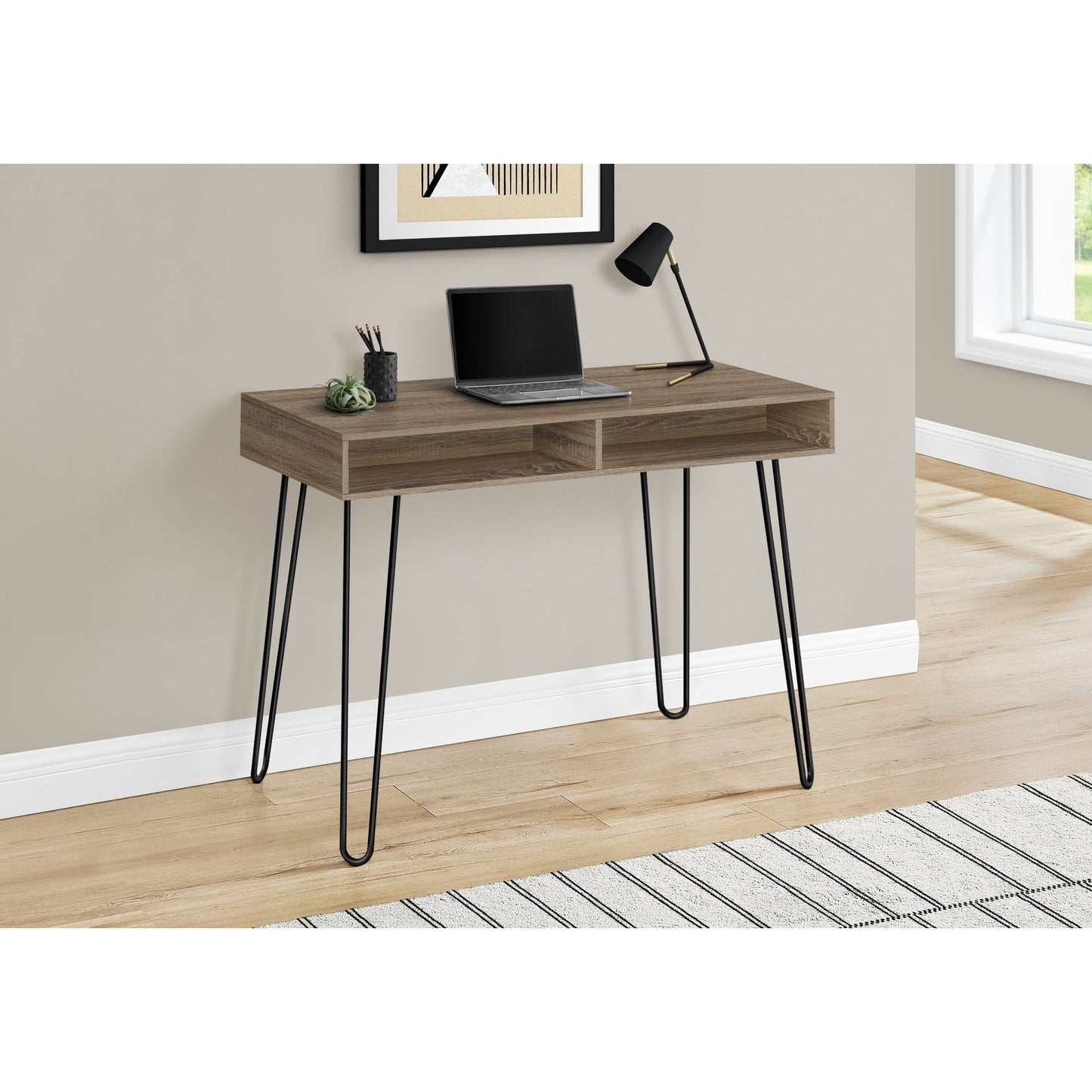 Computer Desk - 40"L / Dark Taupe / Black Metal