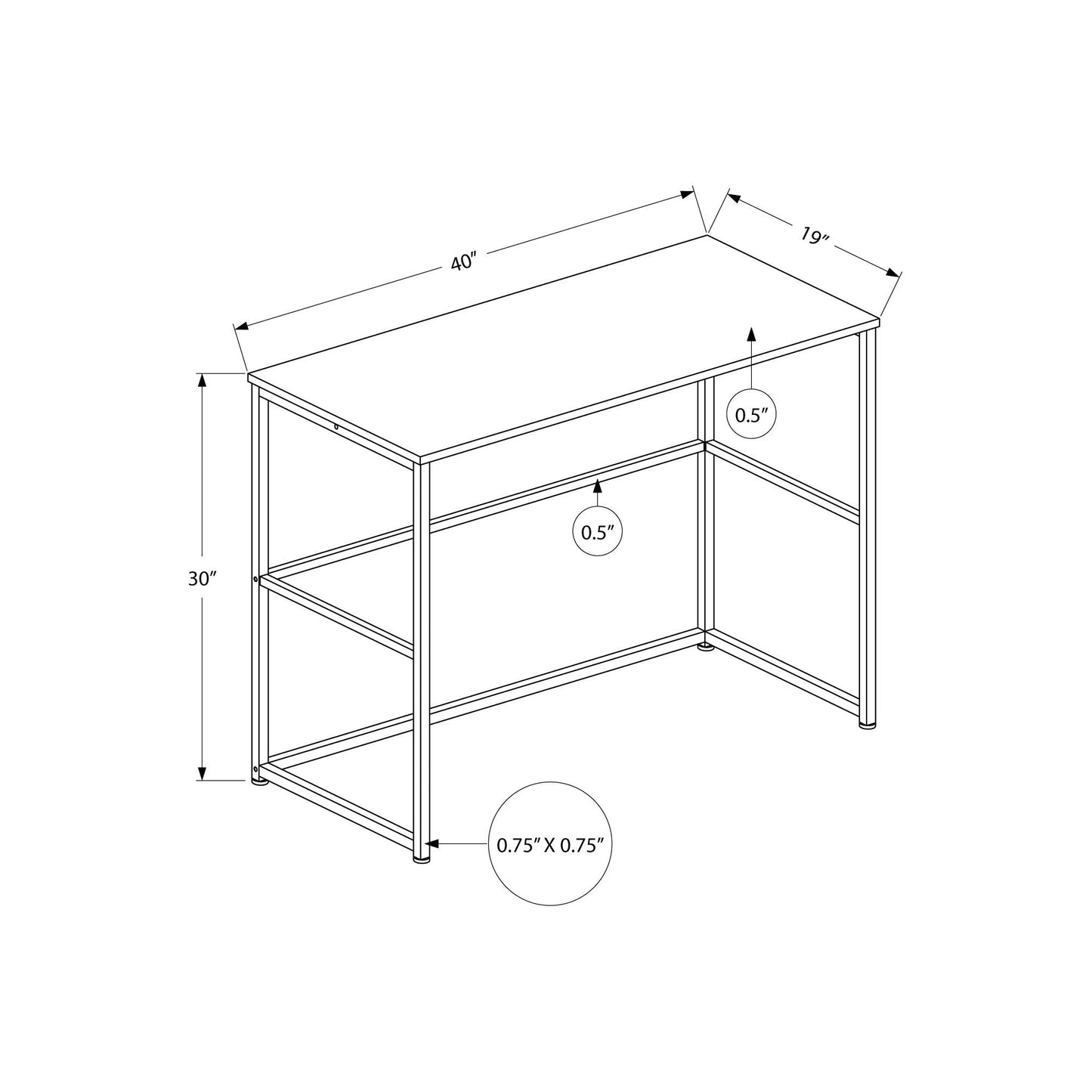 Computer Desk - 40"L / Dark Taupe / Black Metal