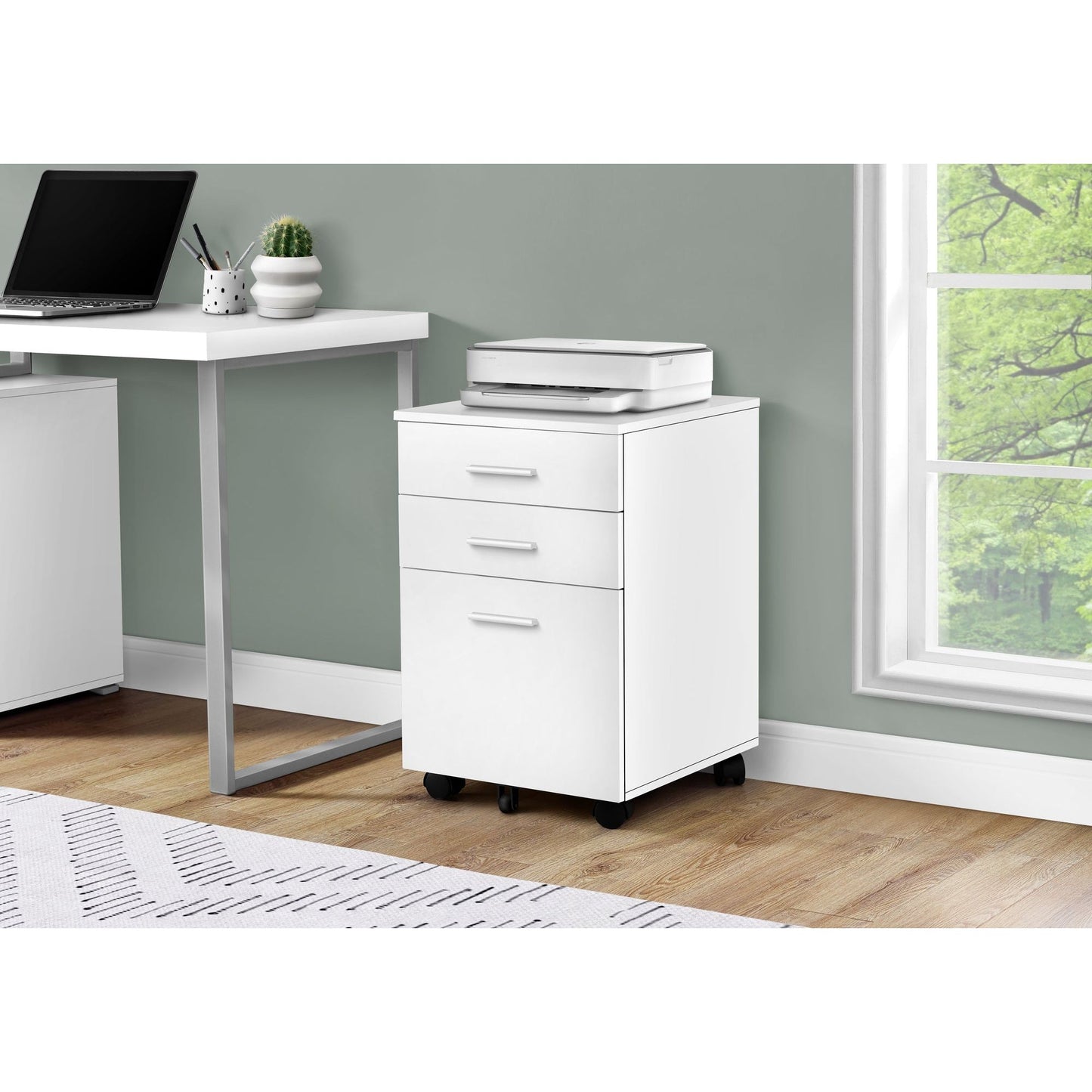 Filing Cabinet - 3 Drawer / White On Castors