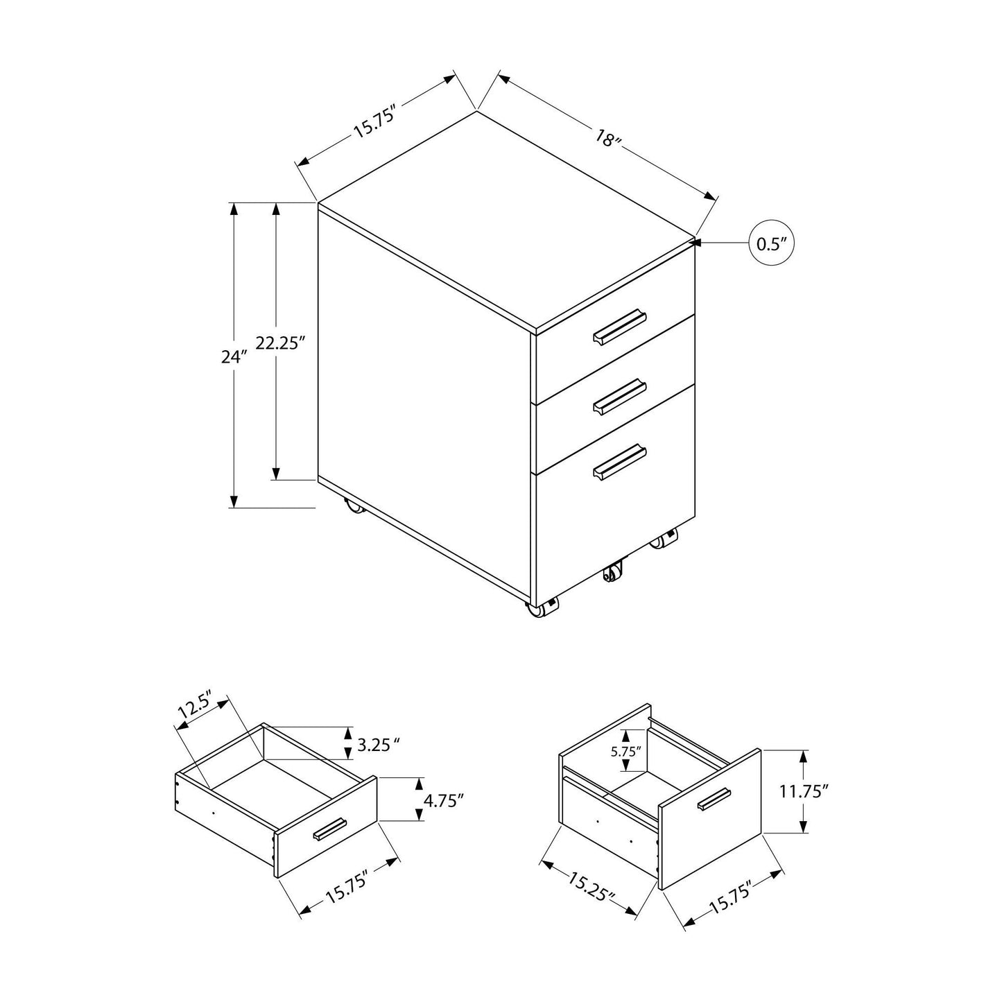 Filing Cabinet - 3 Drawer / White On Castors