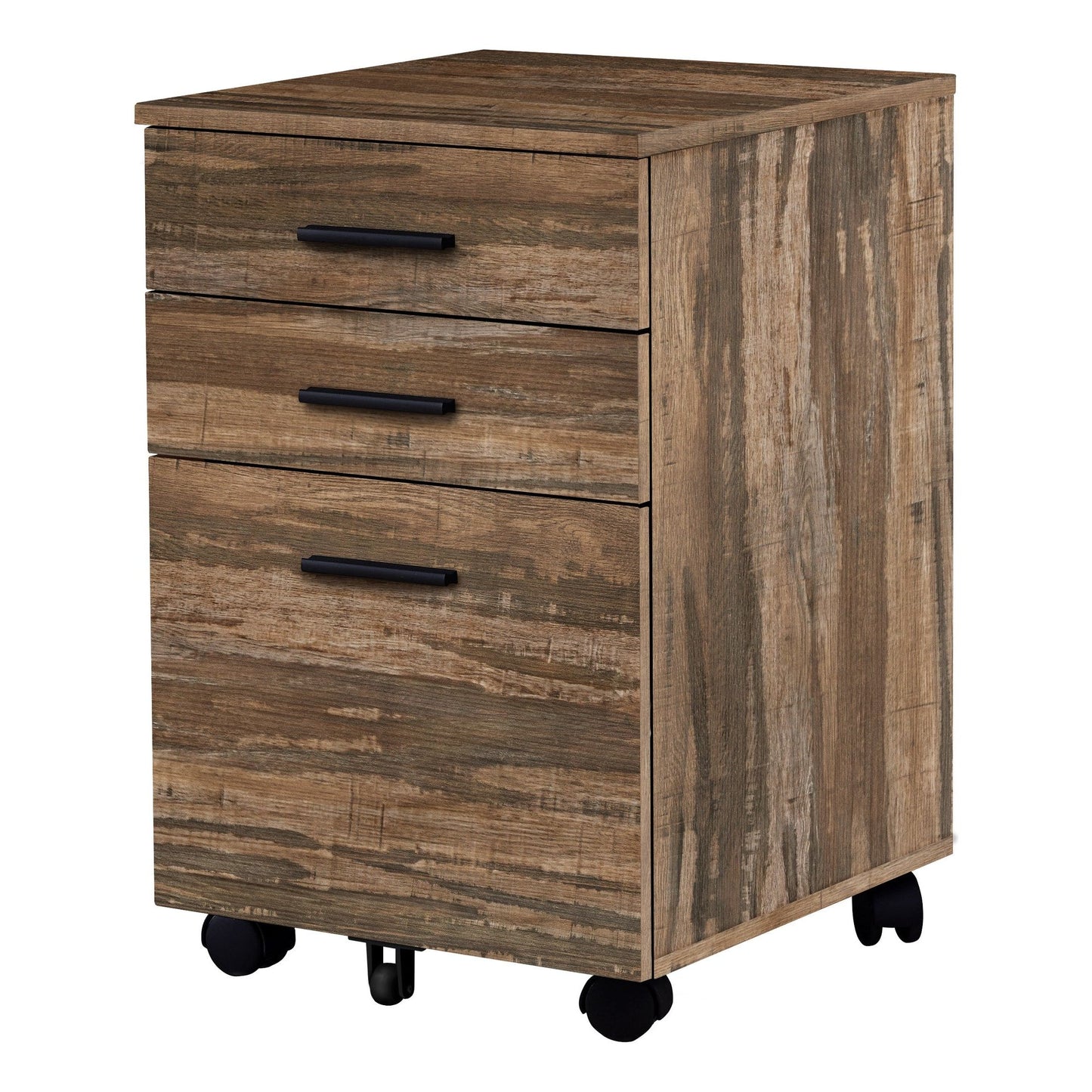 Filing Cabinet - 3 Drawer / Brown Reclaimed On Castors