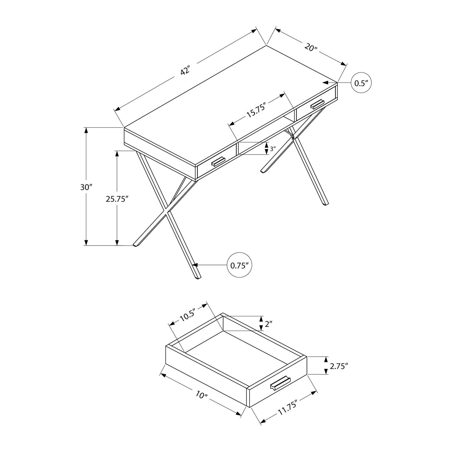 Computer Desk - 42"L / White / Black Metal