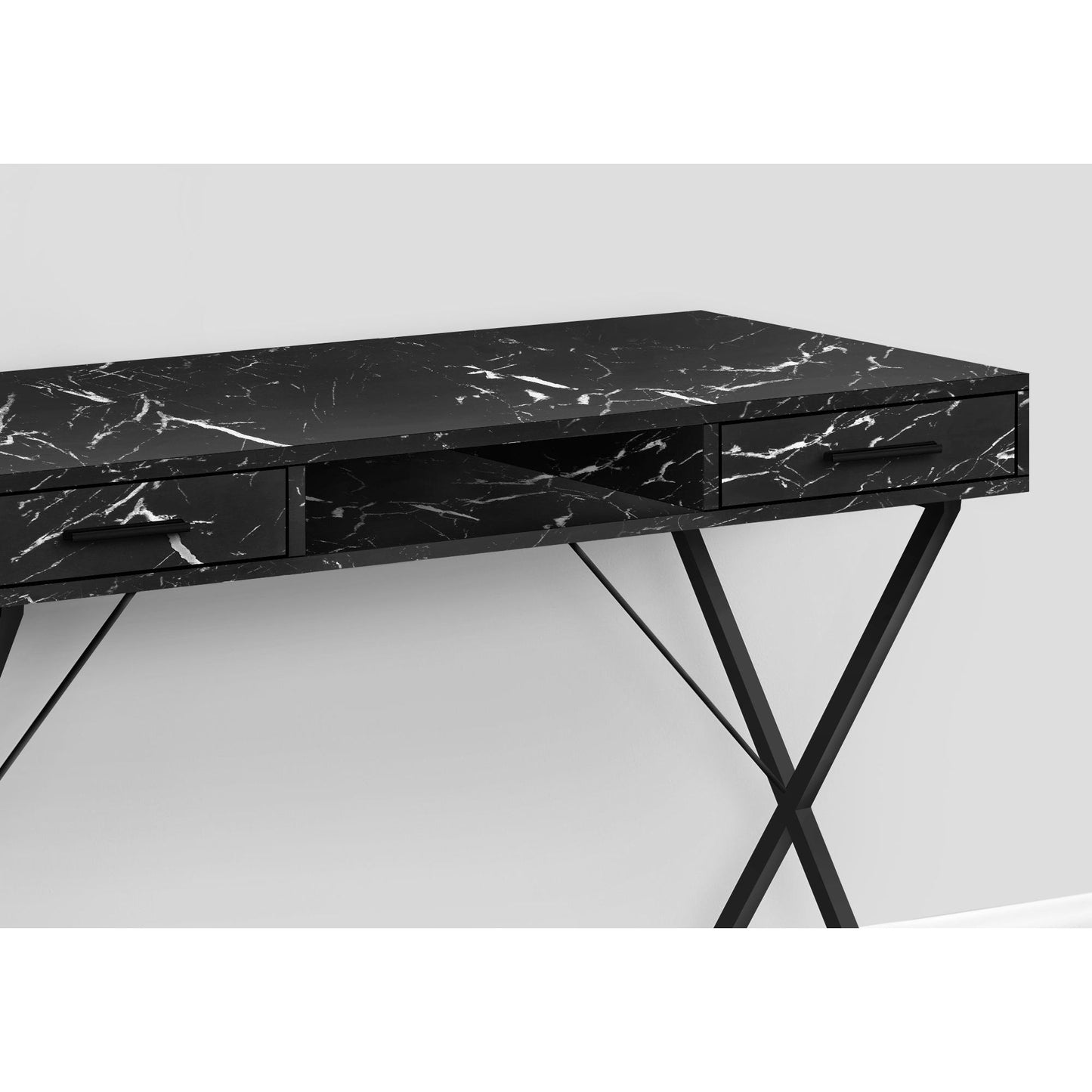 Computer Desk - 42"L / Black Marble / Black Metal