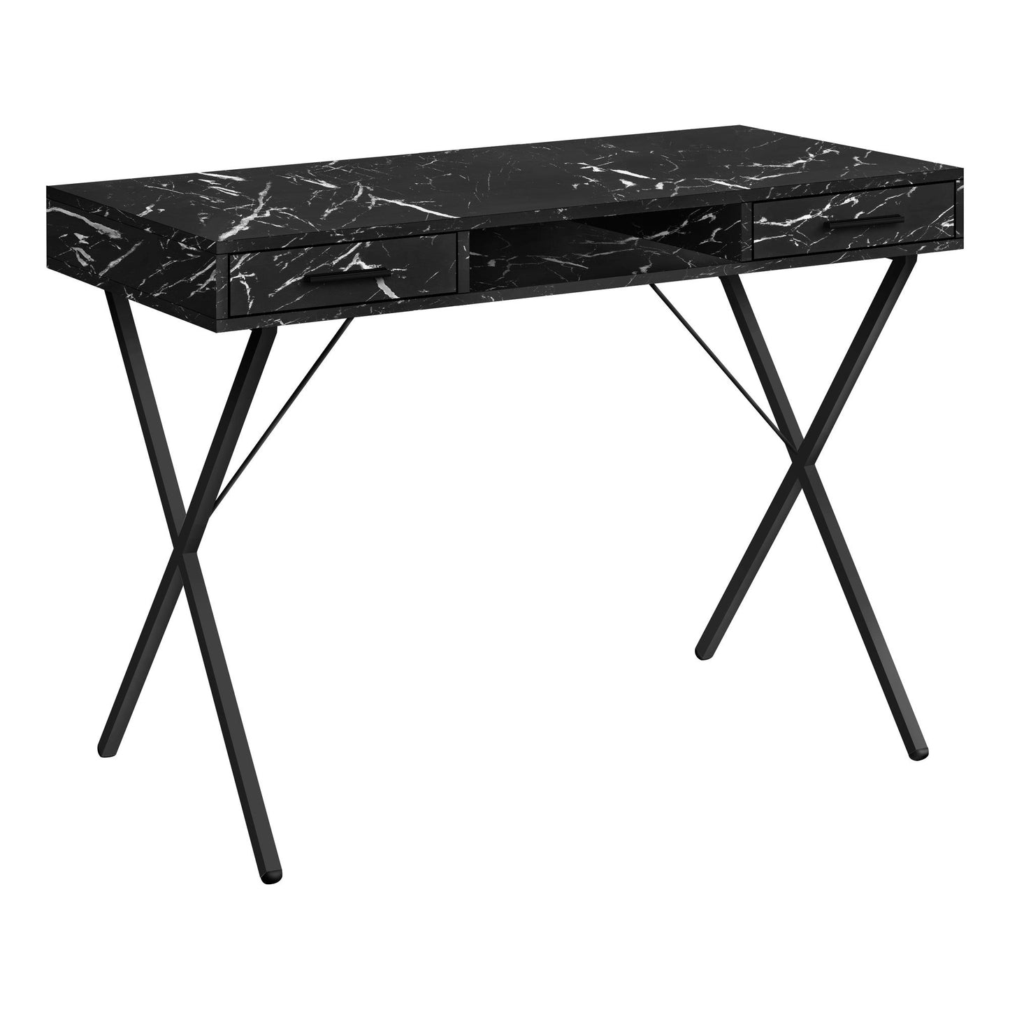 Computer Desk - 42"L / Black Marble / Black Metal