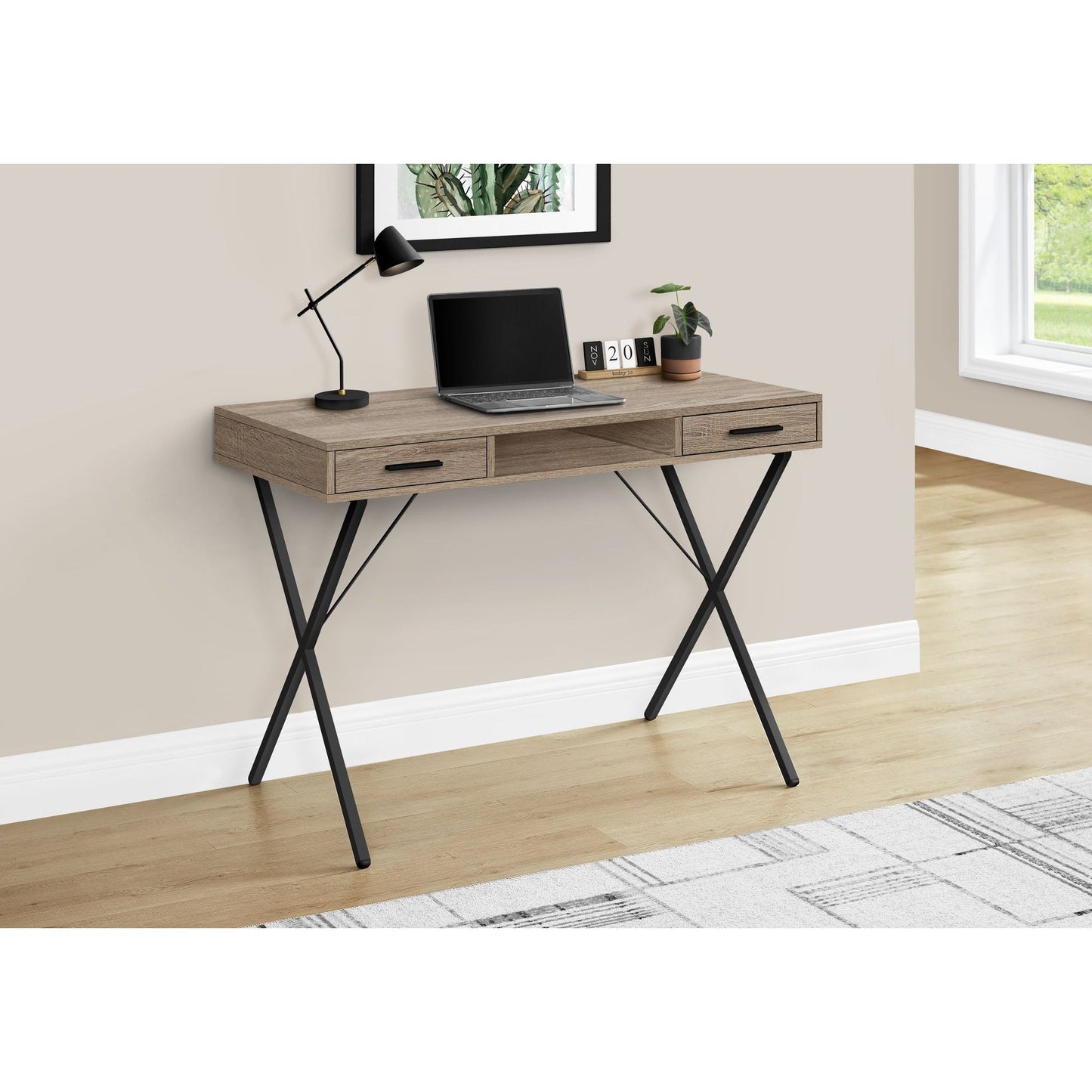 Computer Desk - 42"L / Dark Taupe / Black Metal