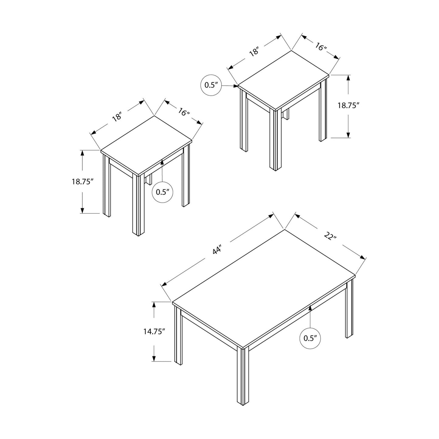 Coffee Table Set - 3PC Set / Cappuccino