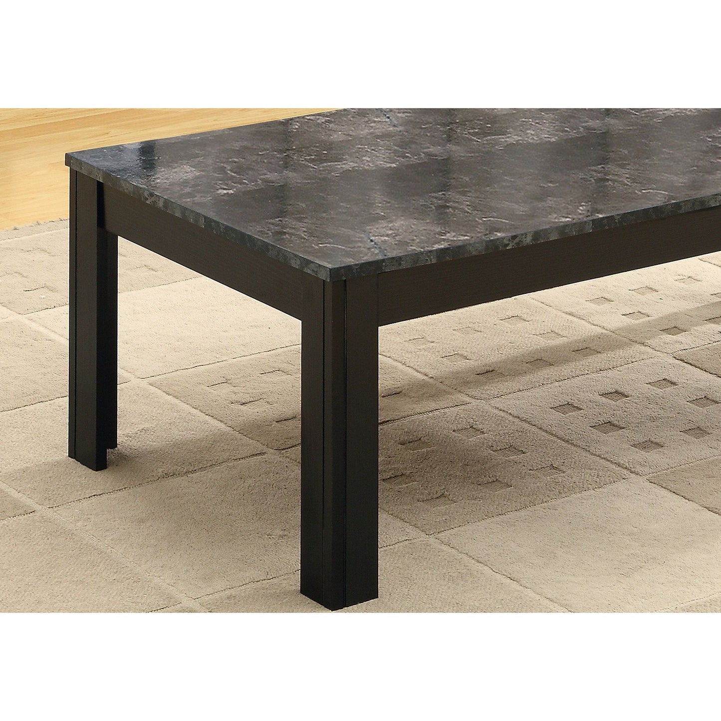 Coffee Table Set - 3Pcs Set / Black / Grey Marble-Look Top