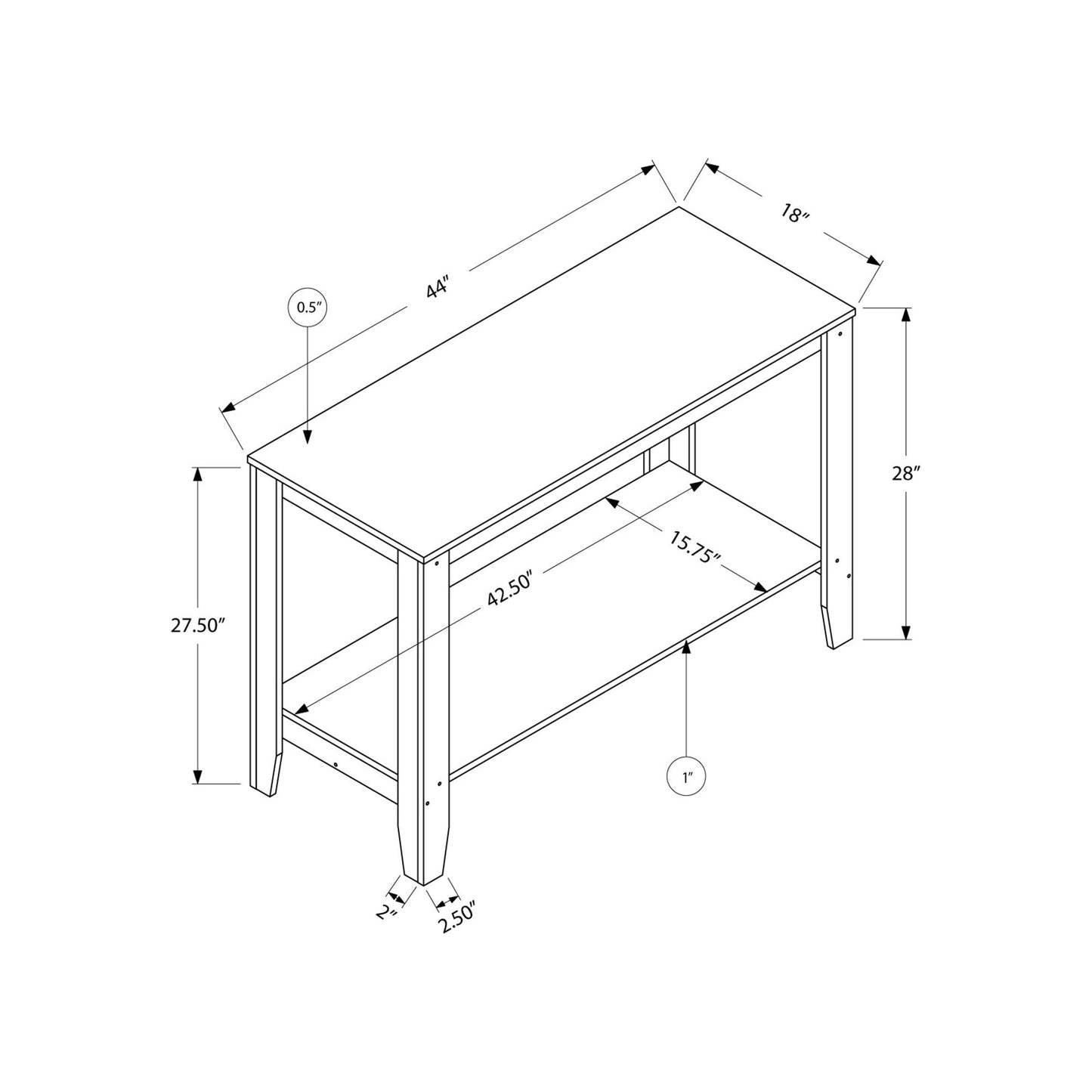 Console Table - 44"L / Dark Taupe Hall Console