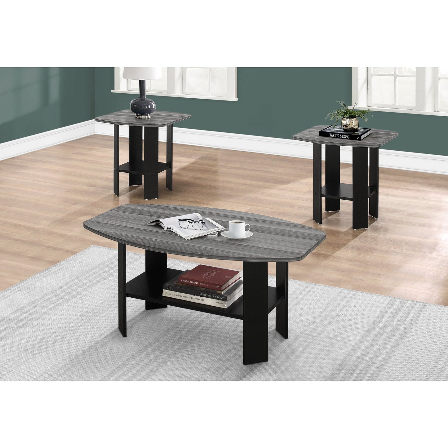 Table Set - 3PC Set / Black / Grey Top