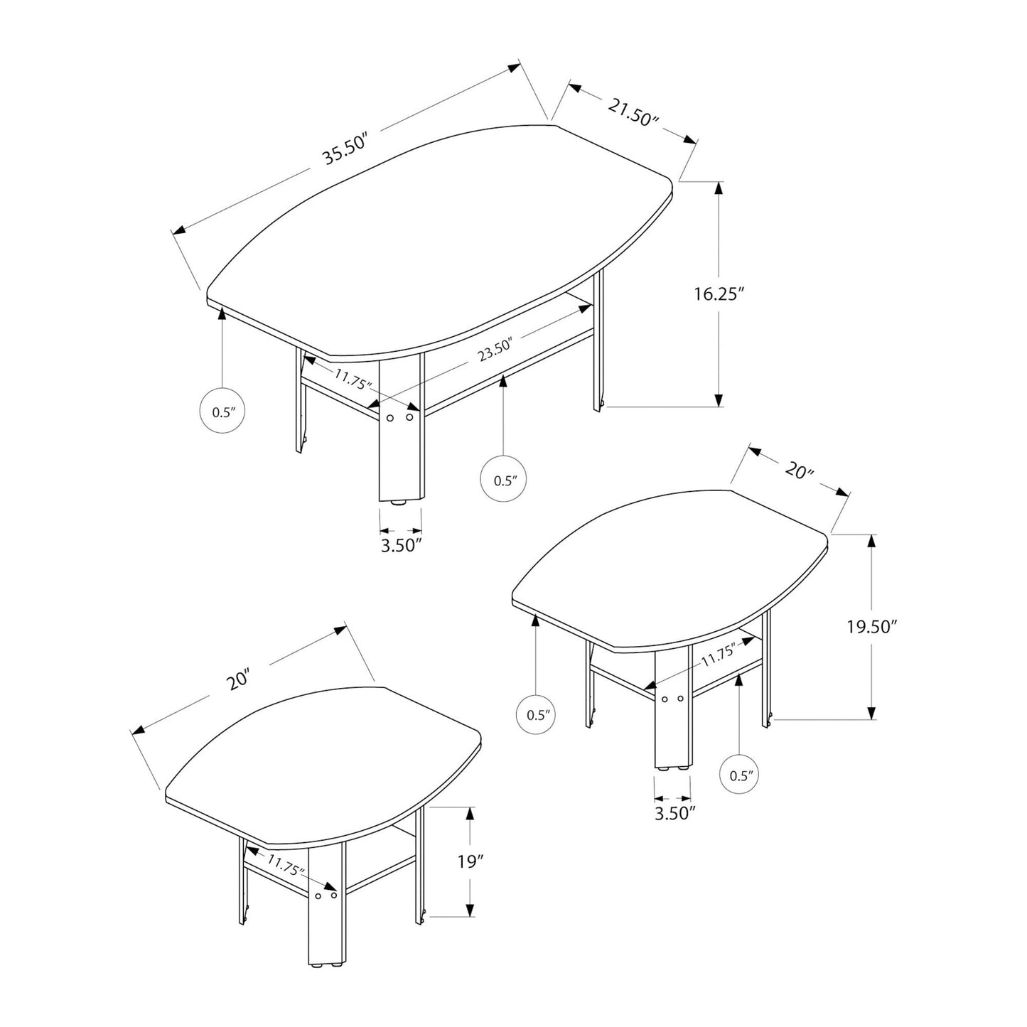 Table Set - 3PC Set / Black / Grey Top