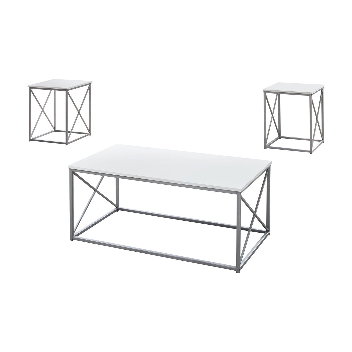 Coffee Table Set - 3PCs Set / White / Silver Metal