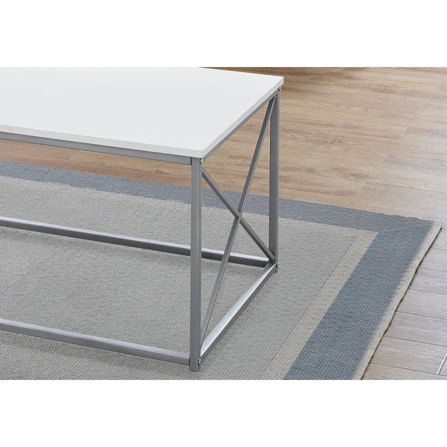 Coffee Table Set - 3PCs Set / White / Silver Metal