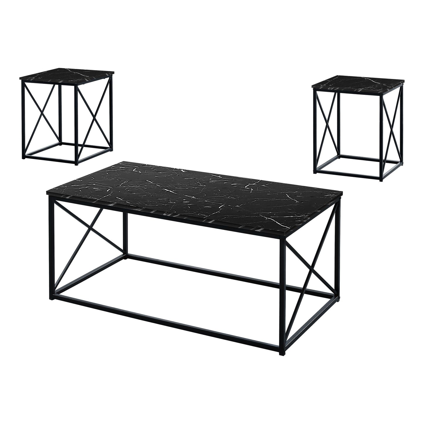 Table Set - 3PC Set / Black Marble / Black Metal