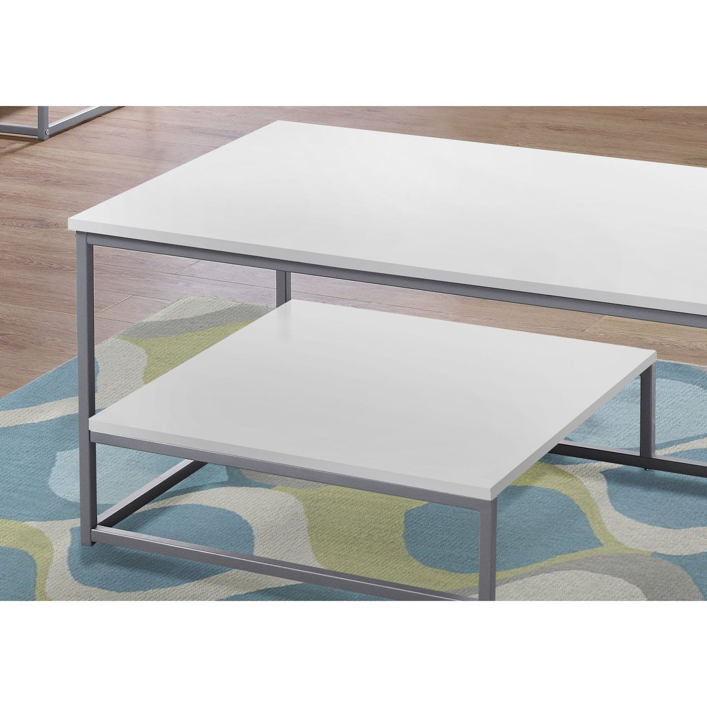 Coffee Table Set - 3Pcs Set / White / Silver Metal