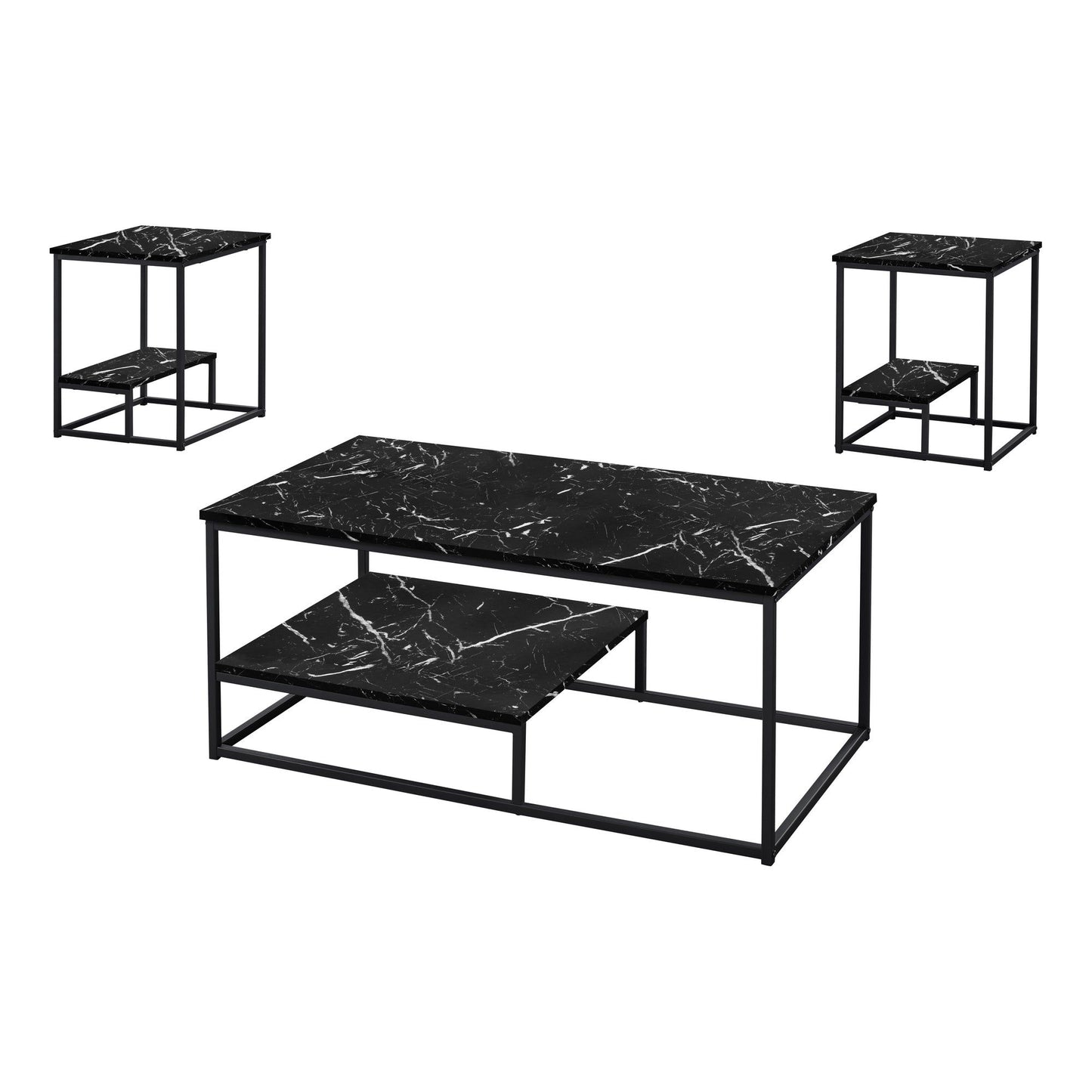 Table Set - 3PC Set / Black Marble / Black Metal