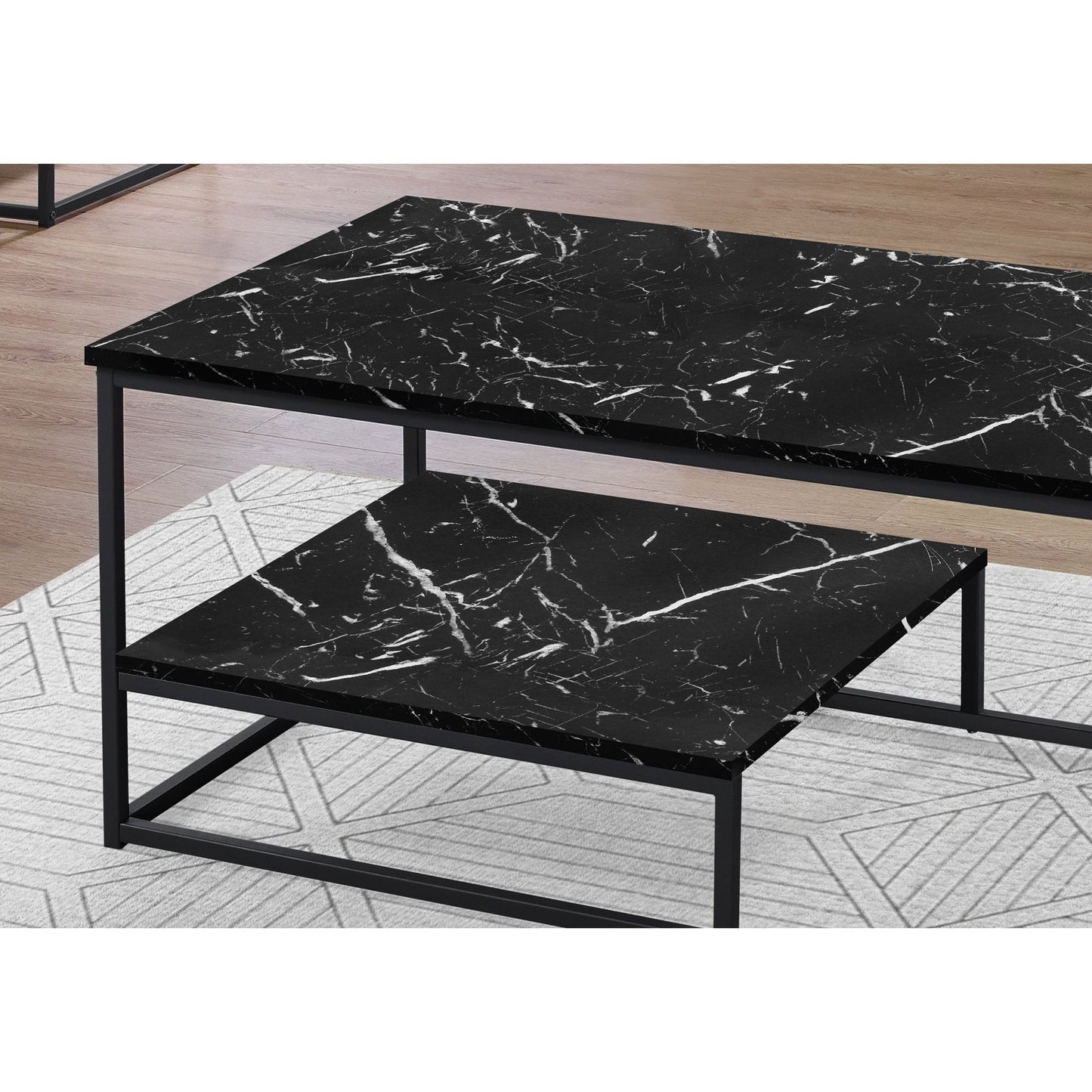 Table Set - 3PC Set / Black Marble / Black Metal