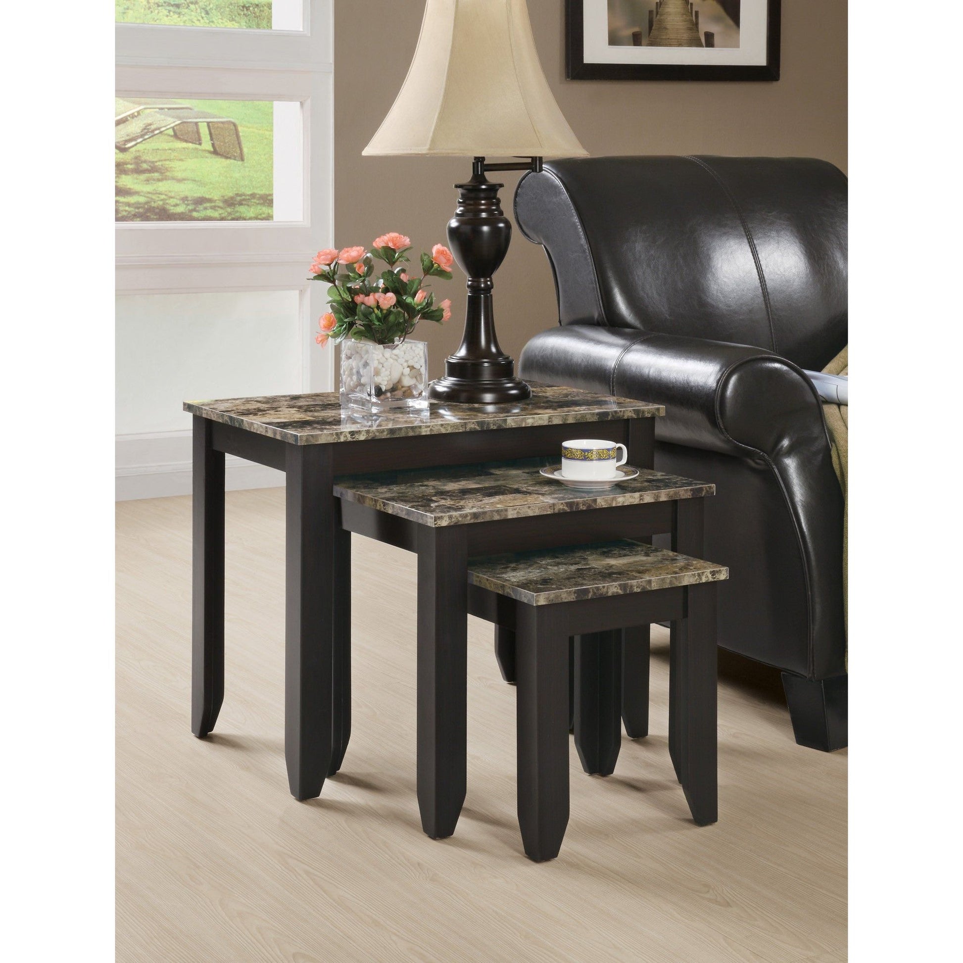 Candace & Basil Nesting Table - 3PC Set / Cappuccino Marble Top