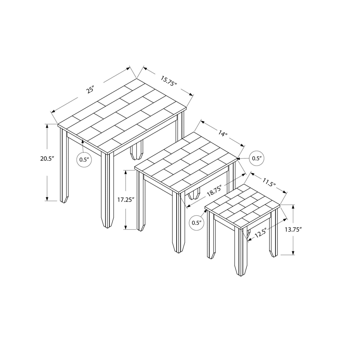 Nesting Table - 3PC Set / Cappuccino Marble Top