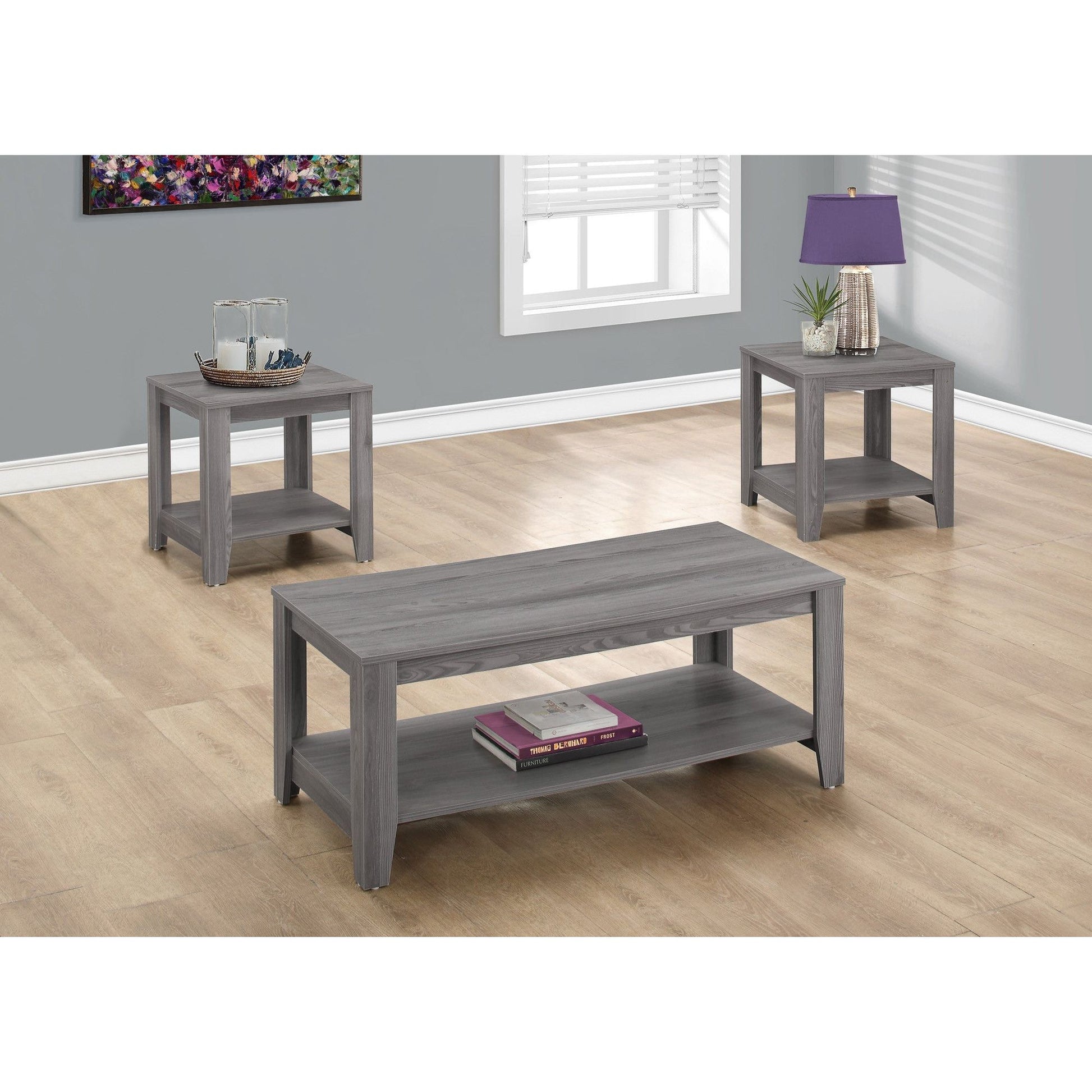 Candace & Basil Table Set - 3PC Set / Grey