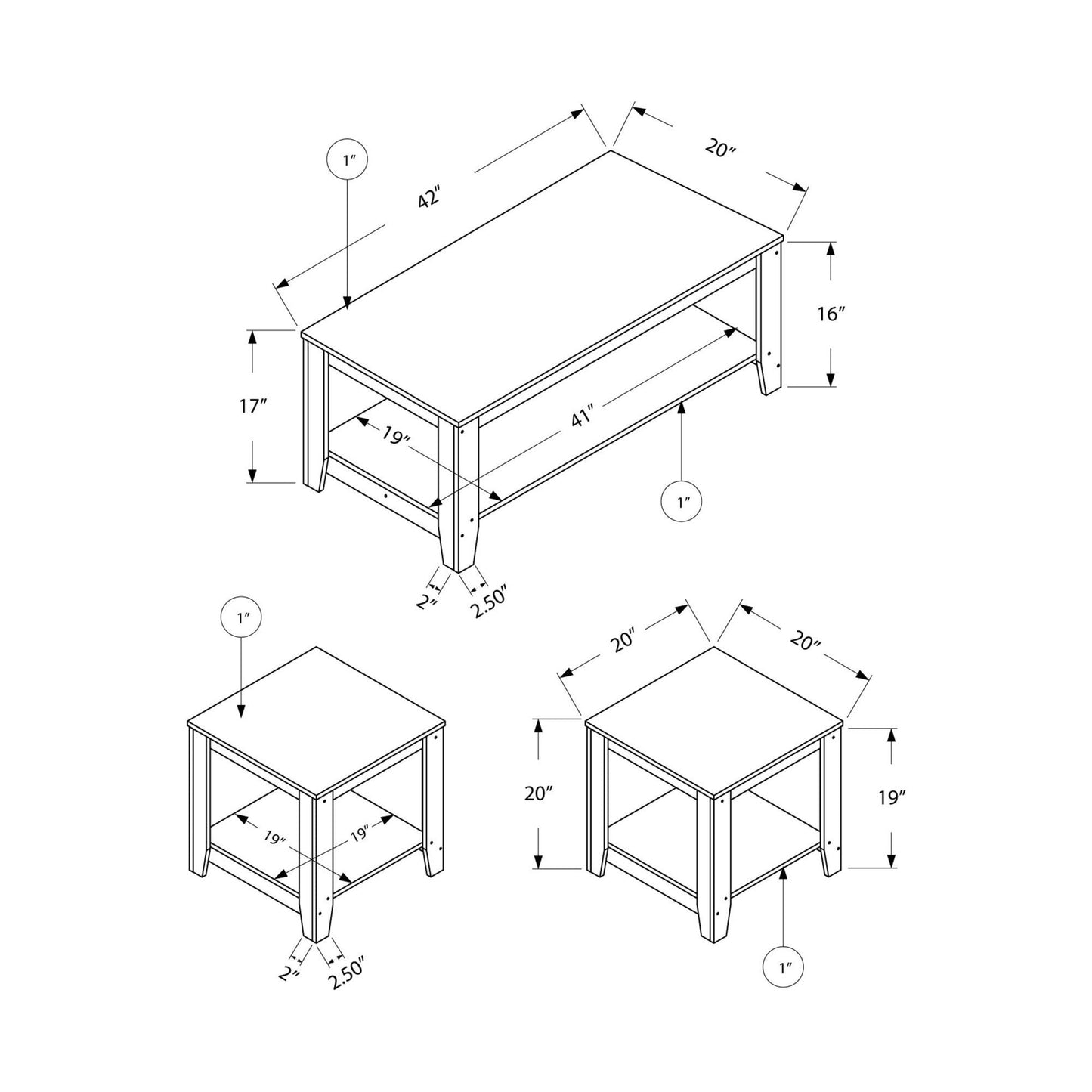 Table Set - 3PC Set / Grey