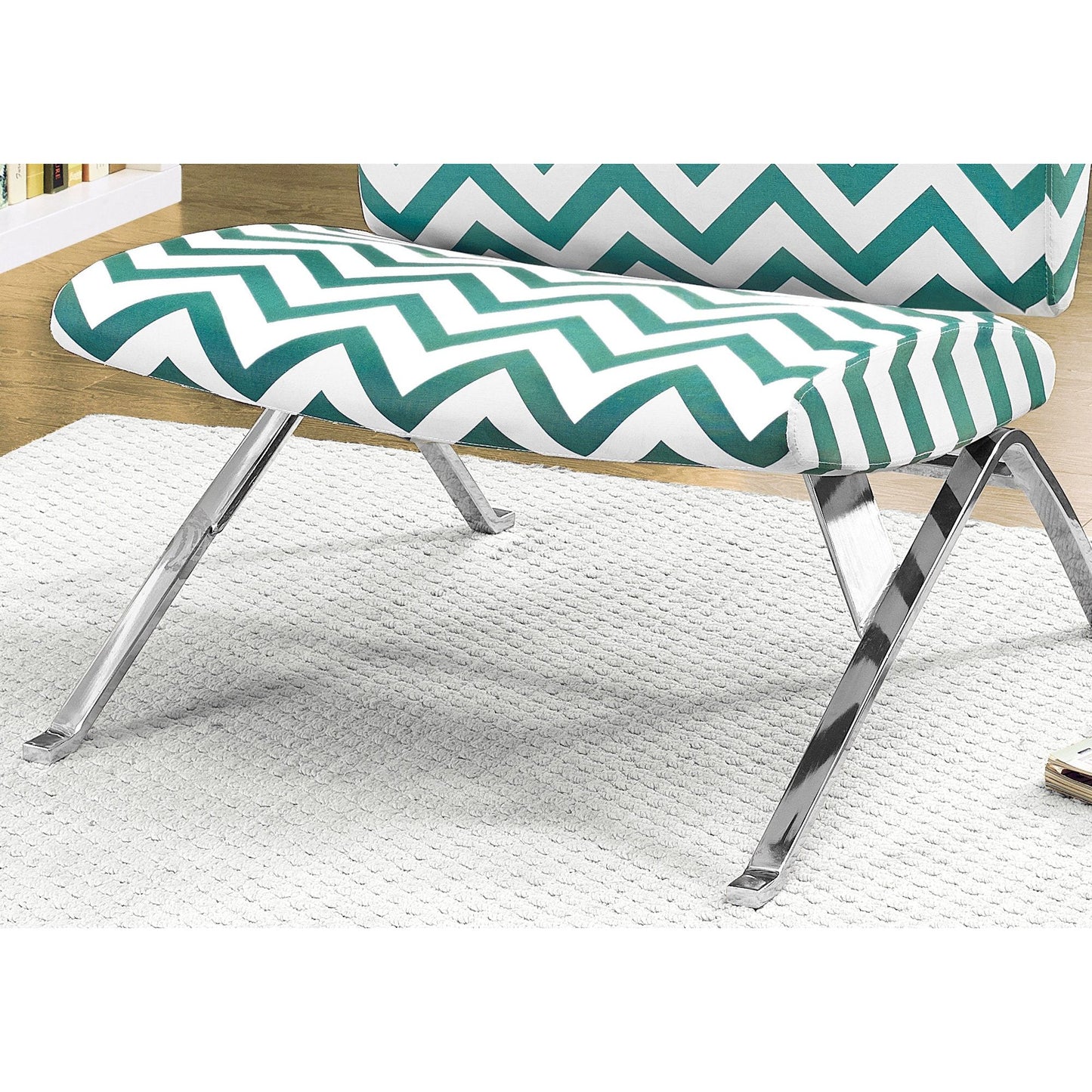 Accent Chair - Teal " Chevron " Fabric / Chrome Metal